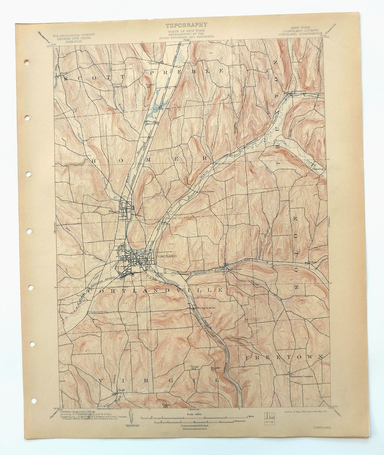 Cortland New York Preble Homer USGS Topographic Map 1911