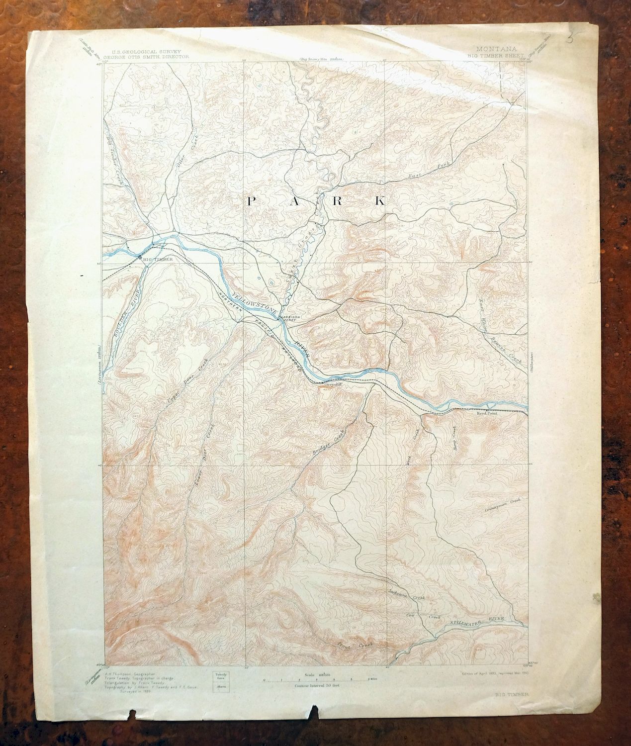 Big Timber Montana Reed Point Reed Point USGS Topo Map 1910