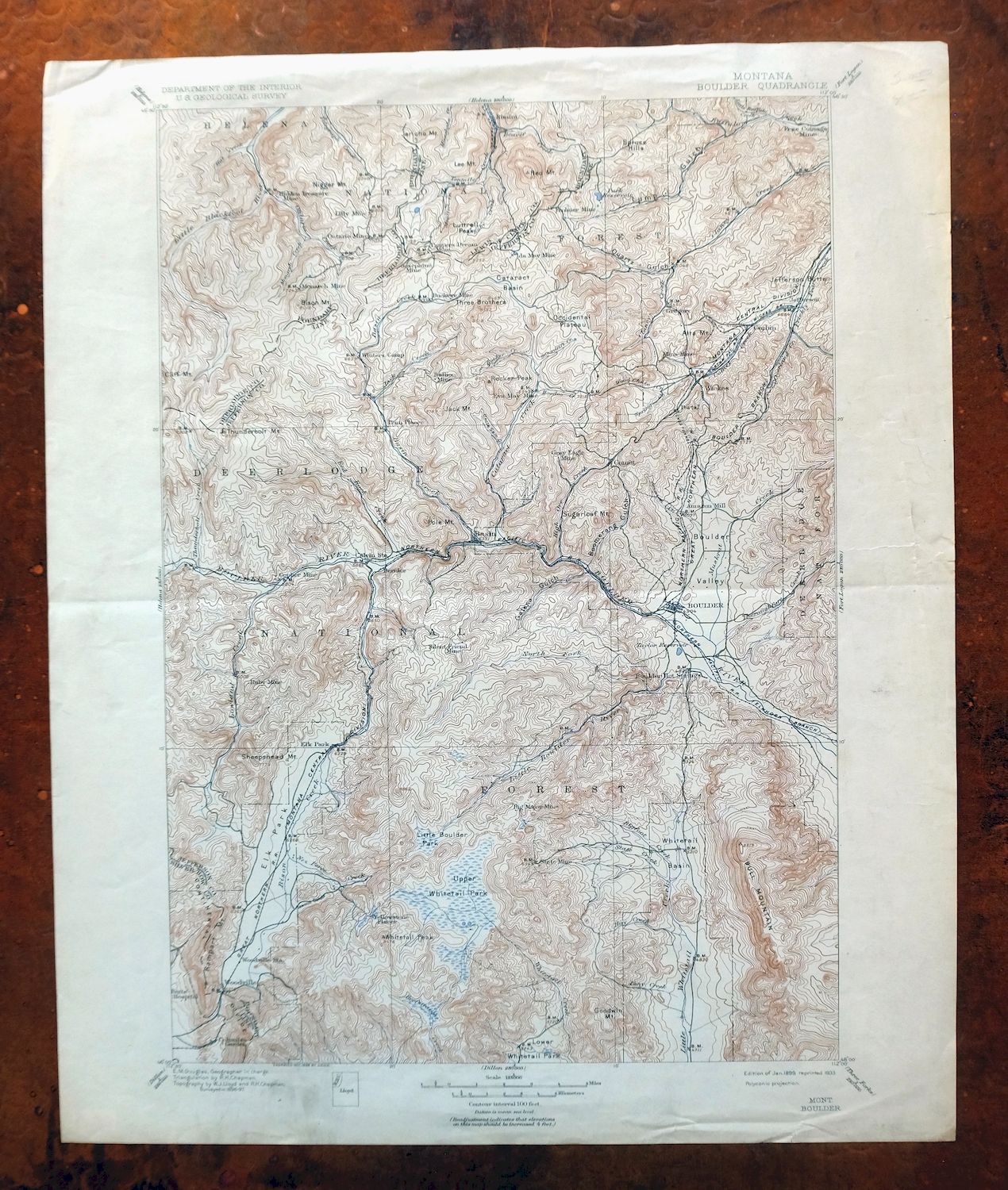 Boulder Montana Butte-Silver Bow Clancy USGS Topo Map 1933