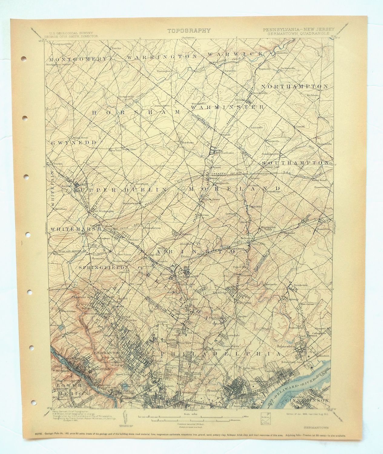 Germantown Pennsylvania Horsham USGS Topographic Map 1912