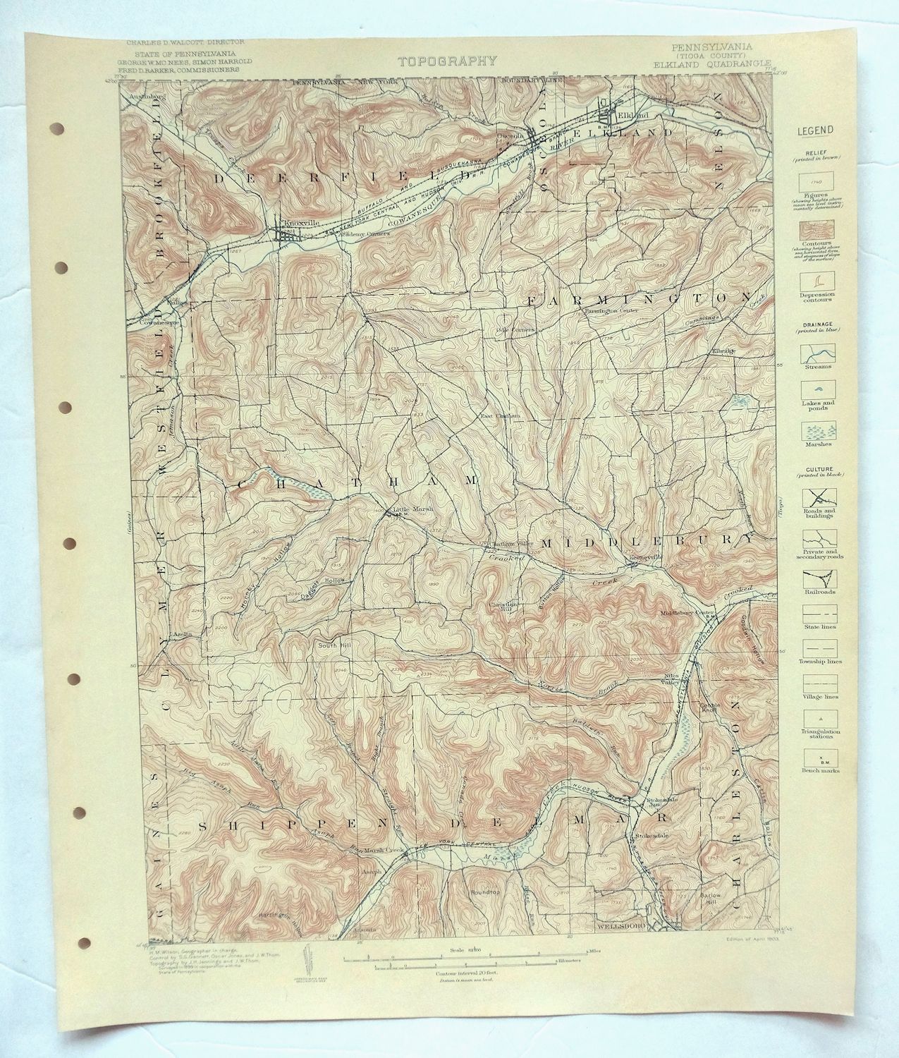 Elkland Pennsylvania Wellsboro Knoxville USGS Topo Map 1903