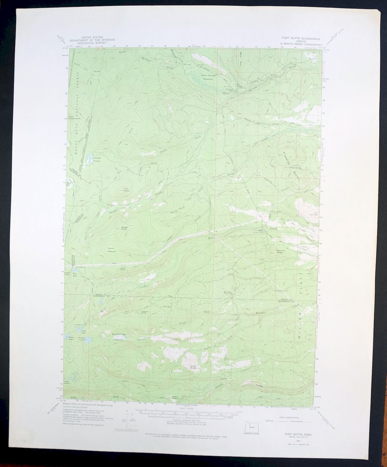 Fort Butte Oregon Mount Hood NF USGS Topo Map 1975 Vintage