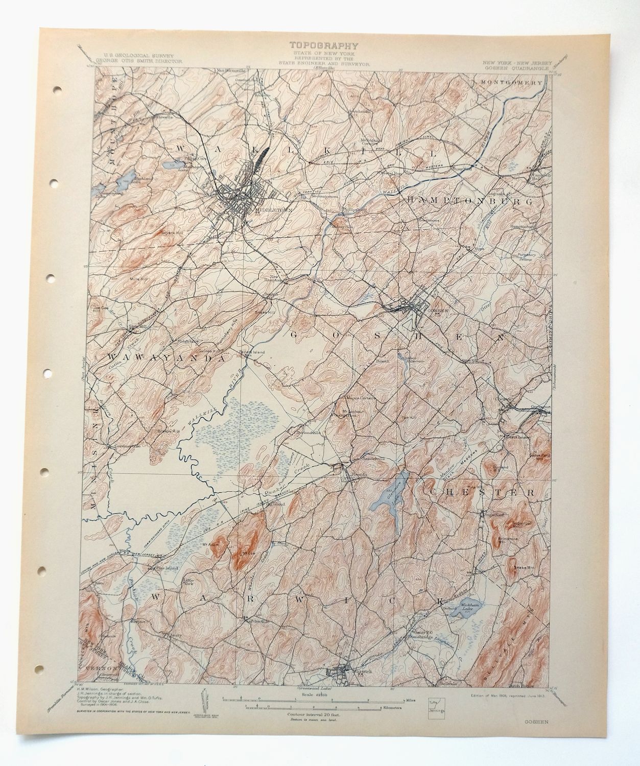 Goshen New York Middletown Warwick USGS Topographic Map 1913