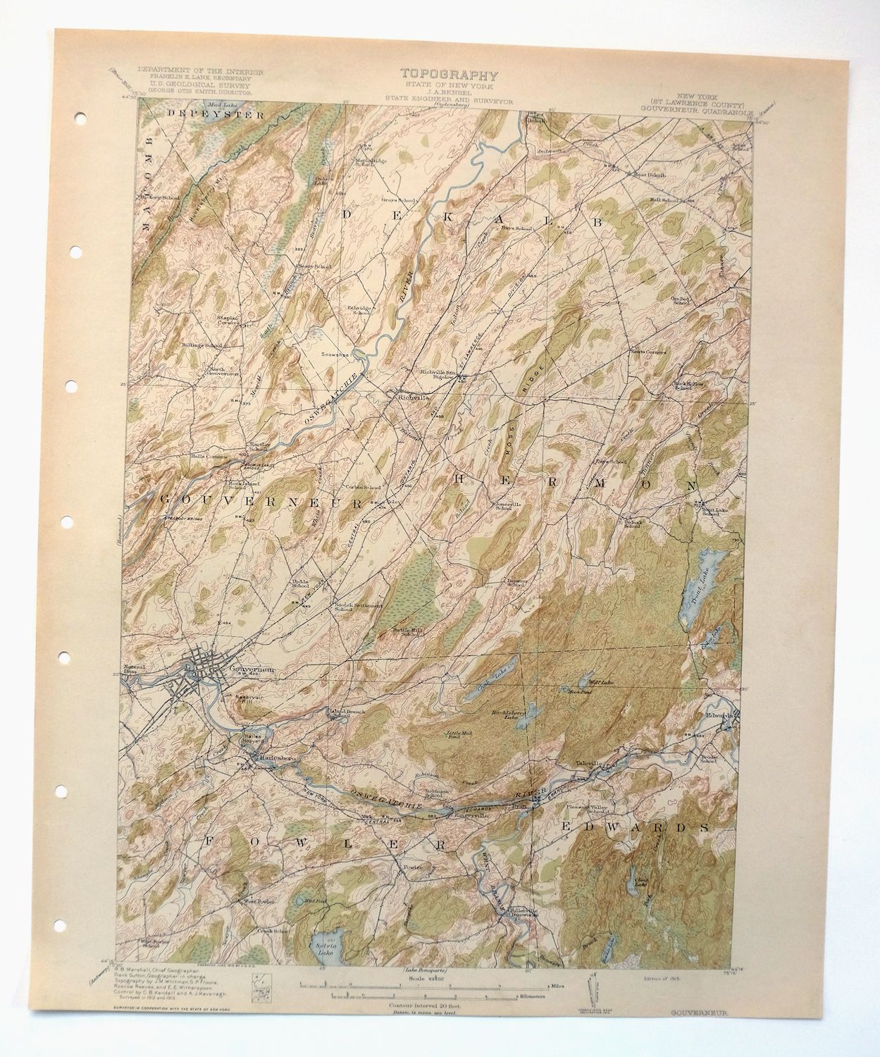 Gouverneur New York Edwards Richville USGS Topo Map 1915