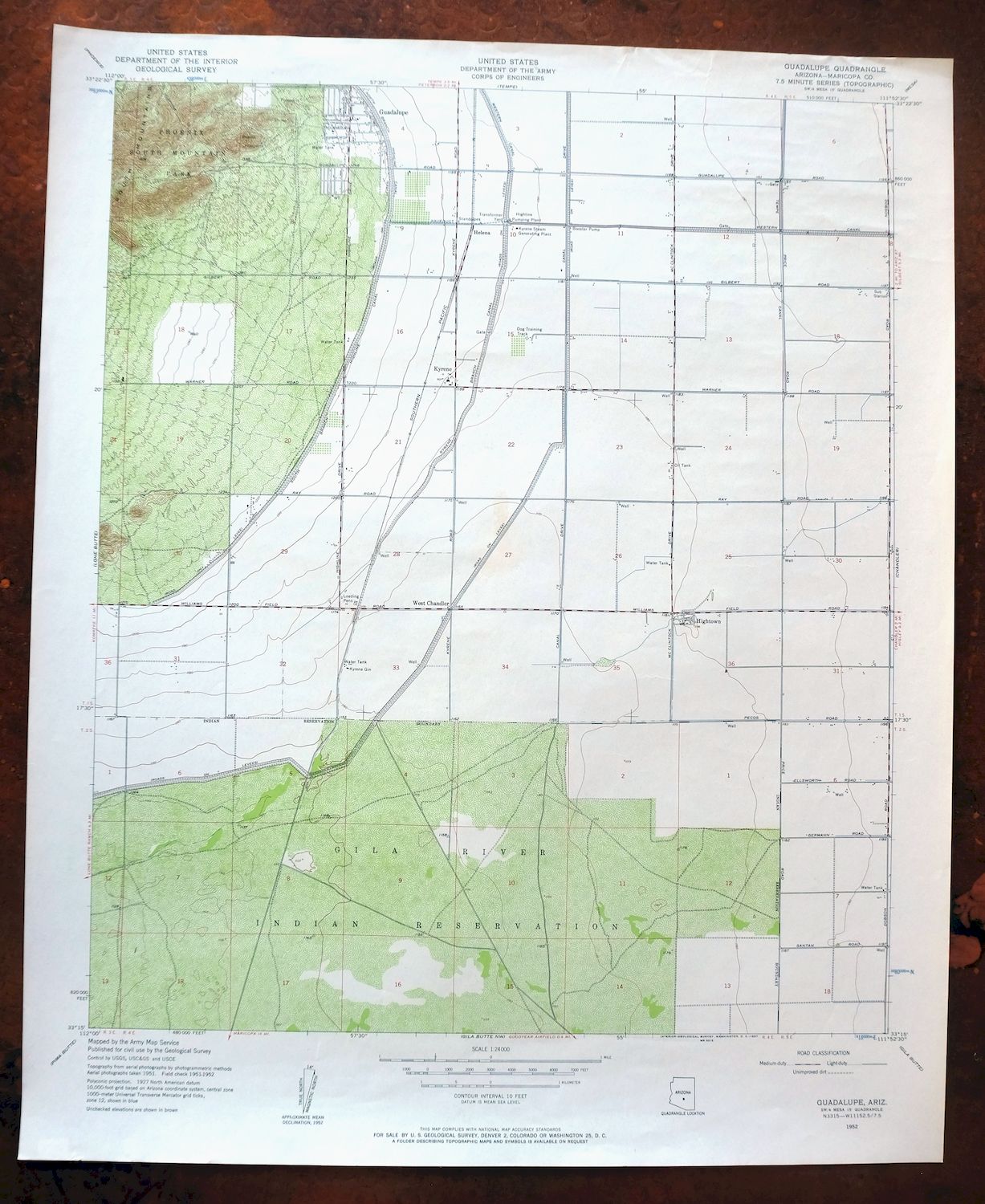 Guadalupe Arizona Phoenix Mesa USGS Topo Map 1957 Vintage