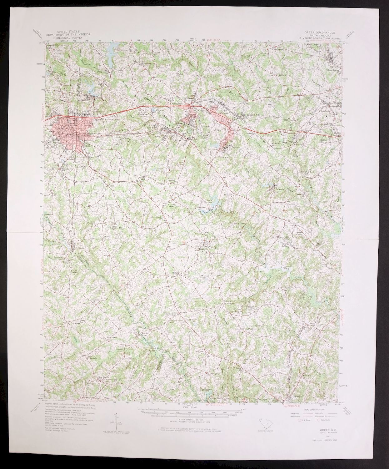 Greer South Carolina Simpsonville Duncan USGS Topo Map 1974