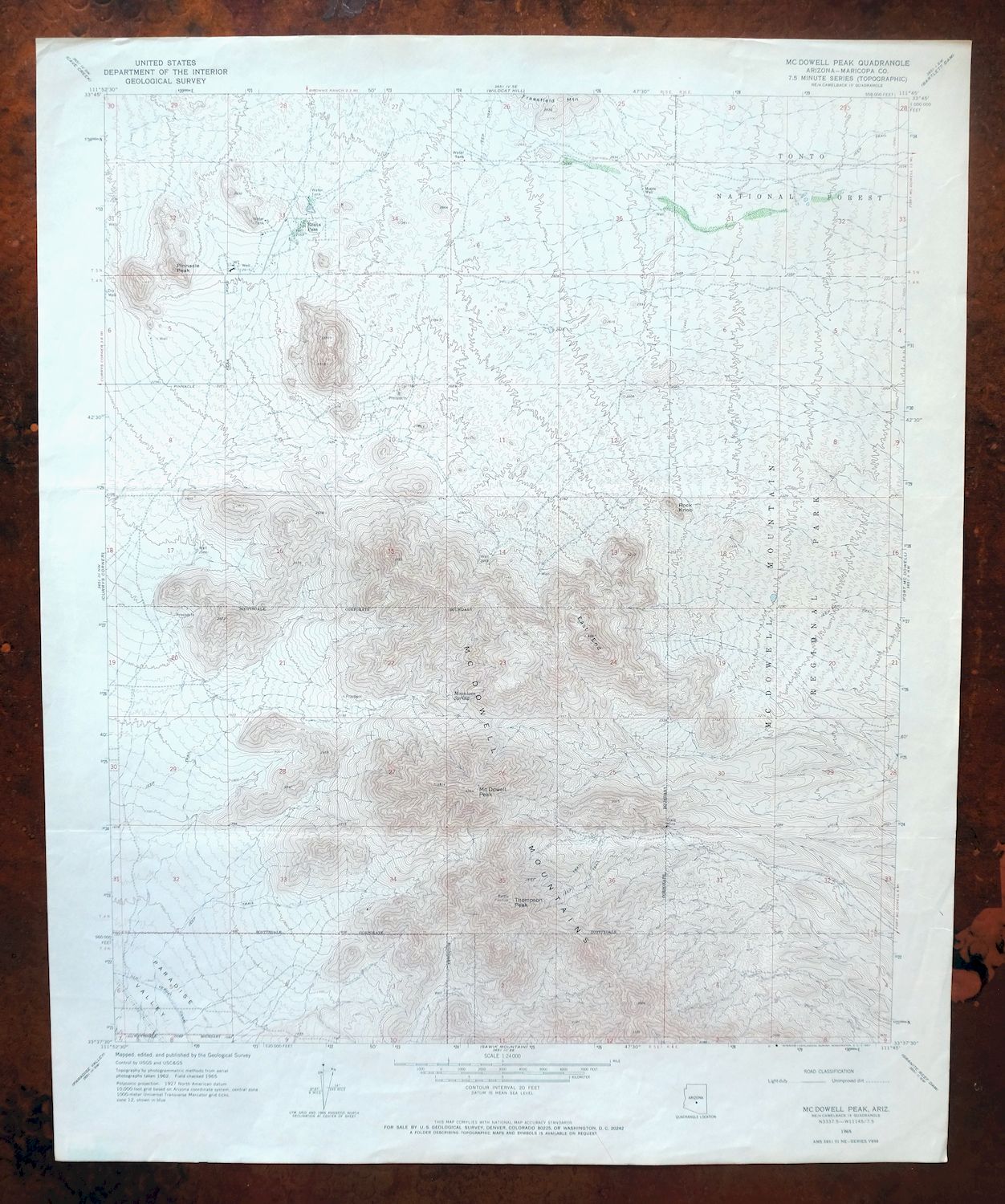 Mcdowell Peak Arizona Scottsdale USGS Topo Map 1967 Vintage