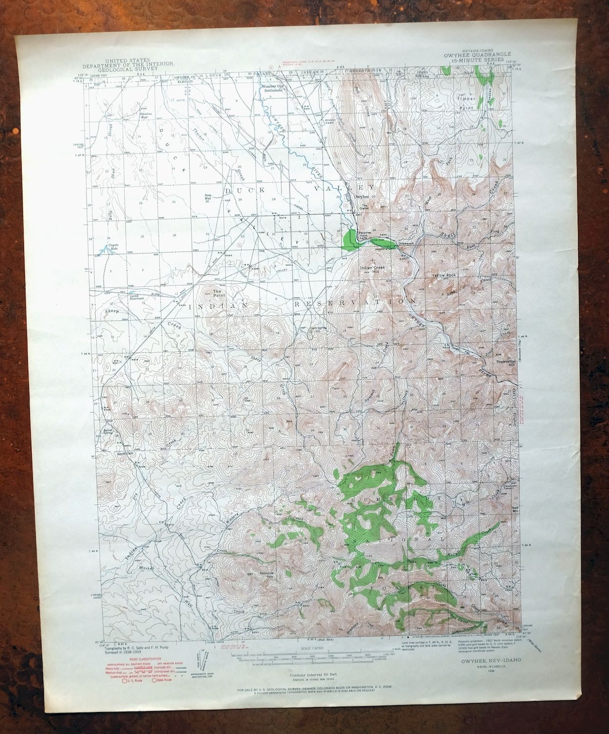 Owyhee Nevada Duck Valley USGS 15-Min Topo Map 1965 Vintage