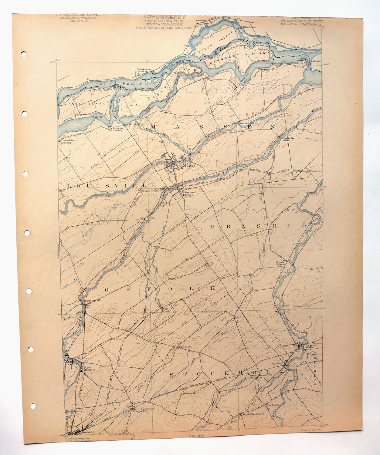 Massena New York Stockholm Norwood USGS 15-Min Topo Map 1909