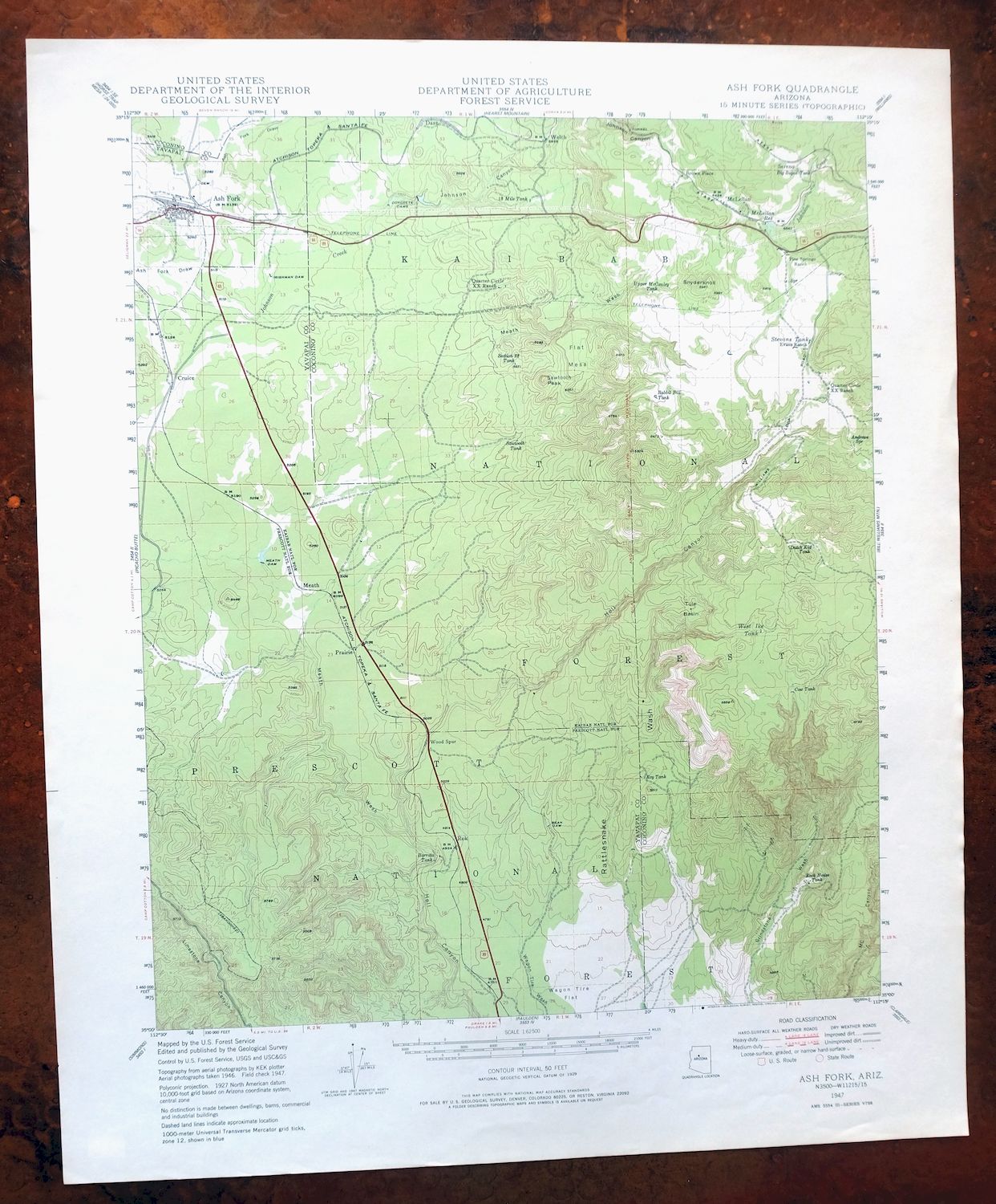 Ash Fork Arizona Kaibab NF Prescott NF USGS Topo Map 1978