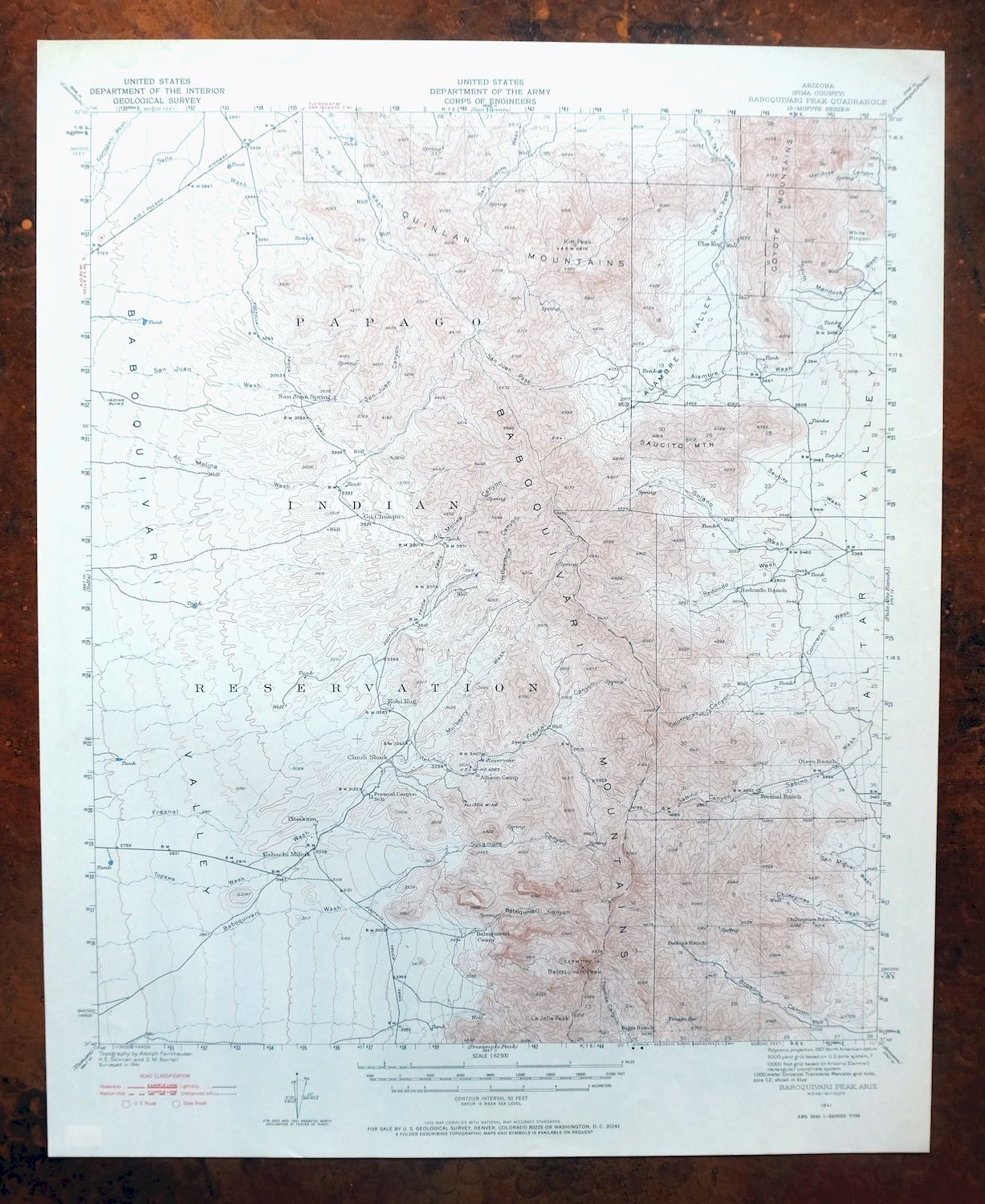 Baboquivari Peak Arizona USGS 15-Min Topo Map 1967 Vintage