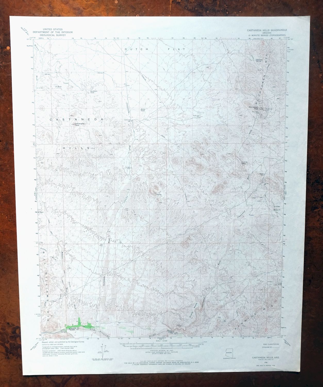 Castaneda Hills Arizona USGS 15-Min Topo Map 1967 Vintage