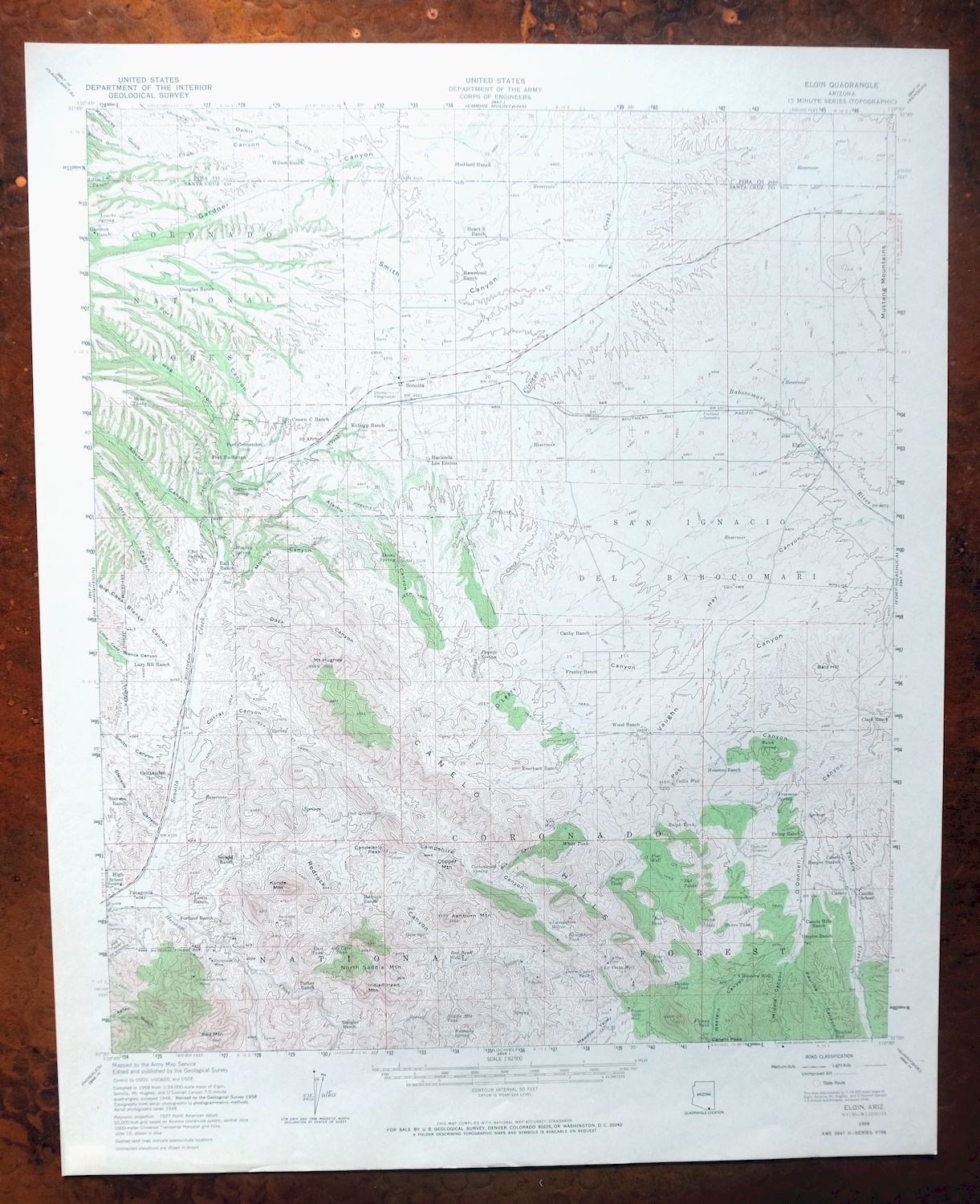 Elgin Arizona Patagonia Sonoita USGS Topo Map 1971 Vintage