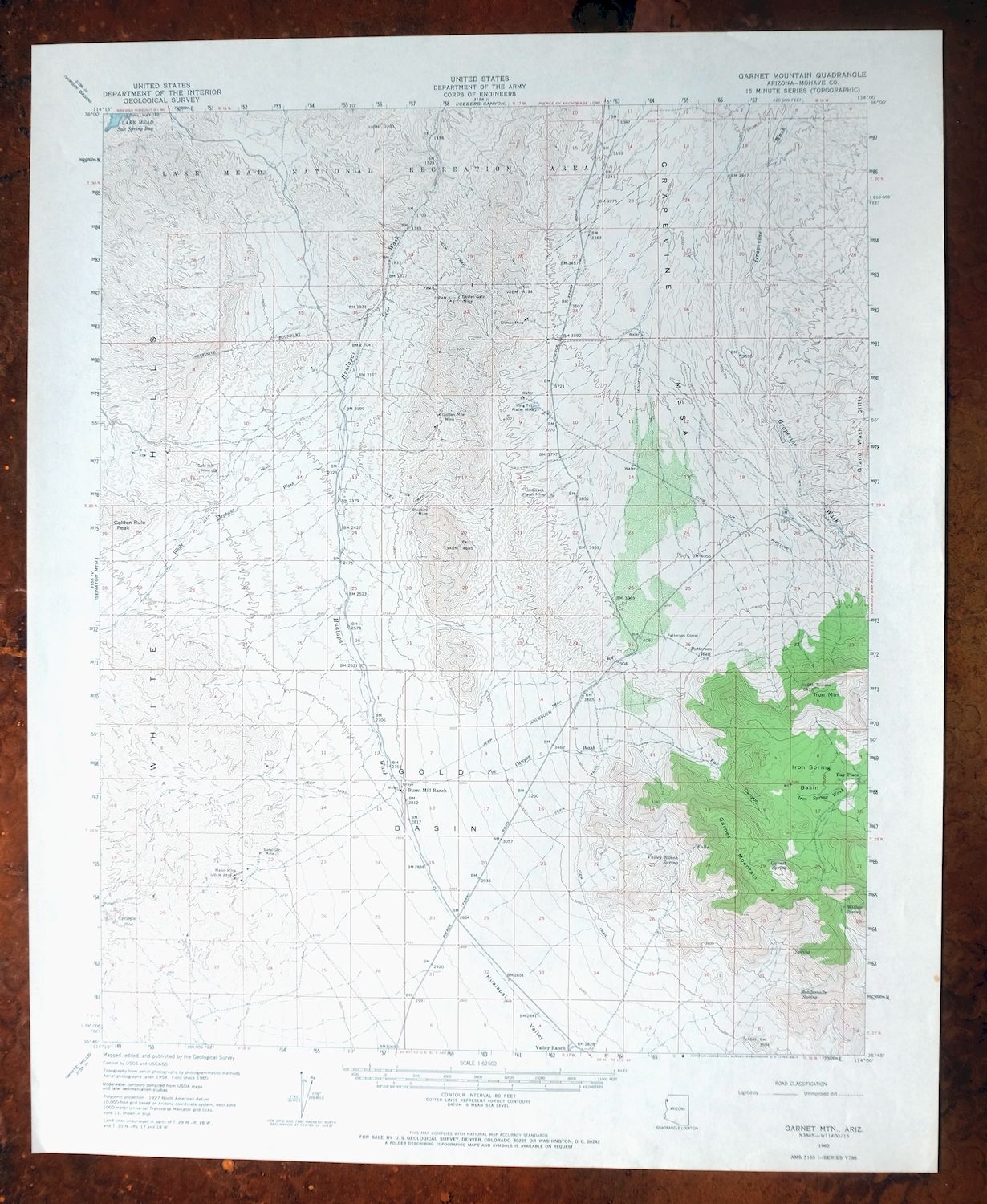 Garnet Mountain Arizona Meadview USGS Topo Map 1966 Vintage