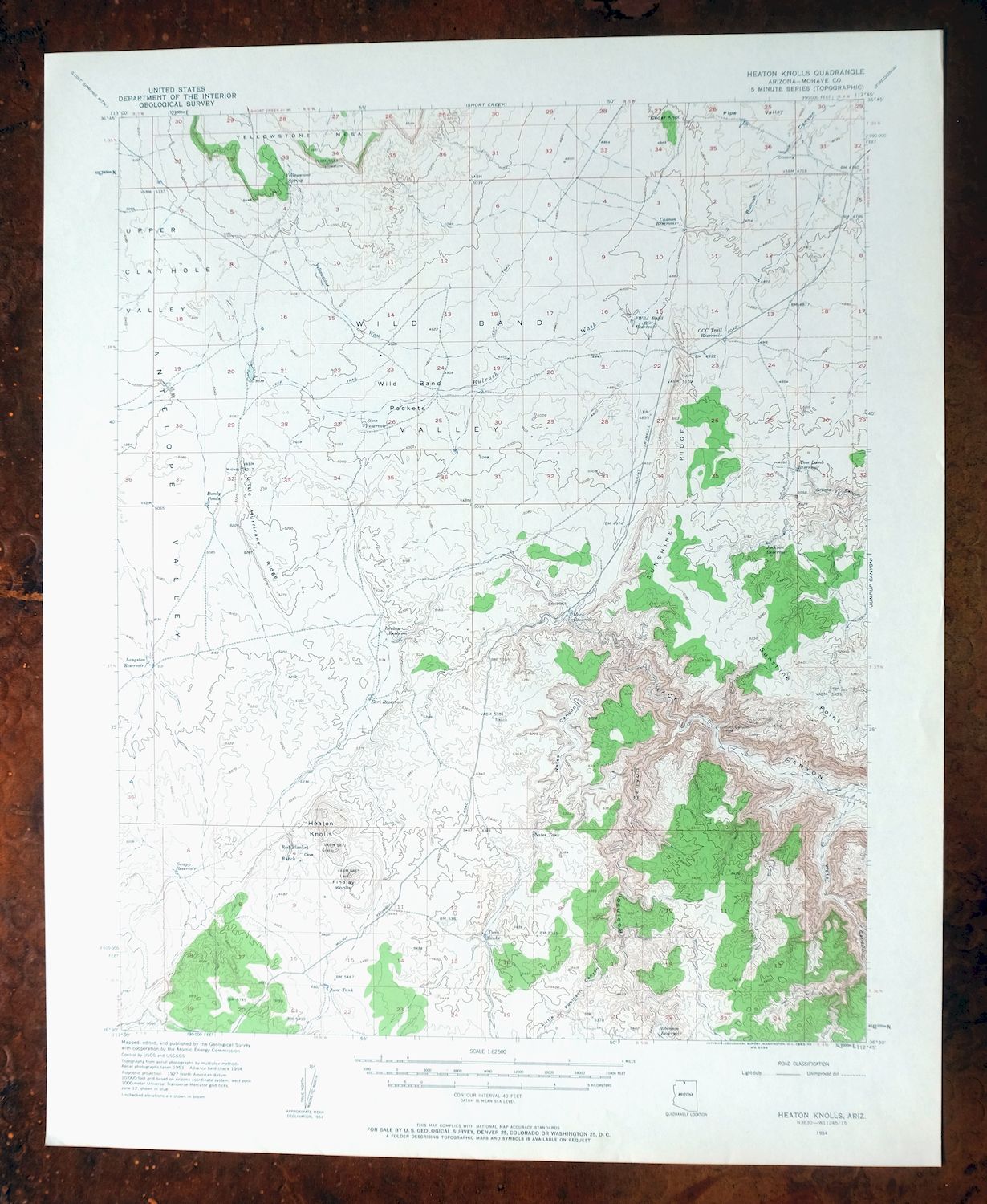 Heaton Knolls Arizona USGS 15-Min Topo Map 1963 Vintage
