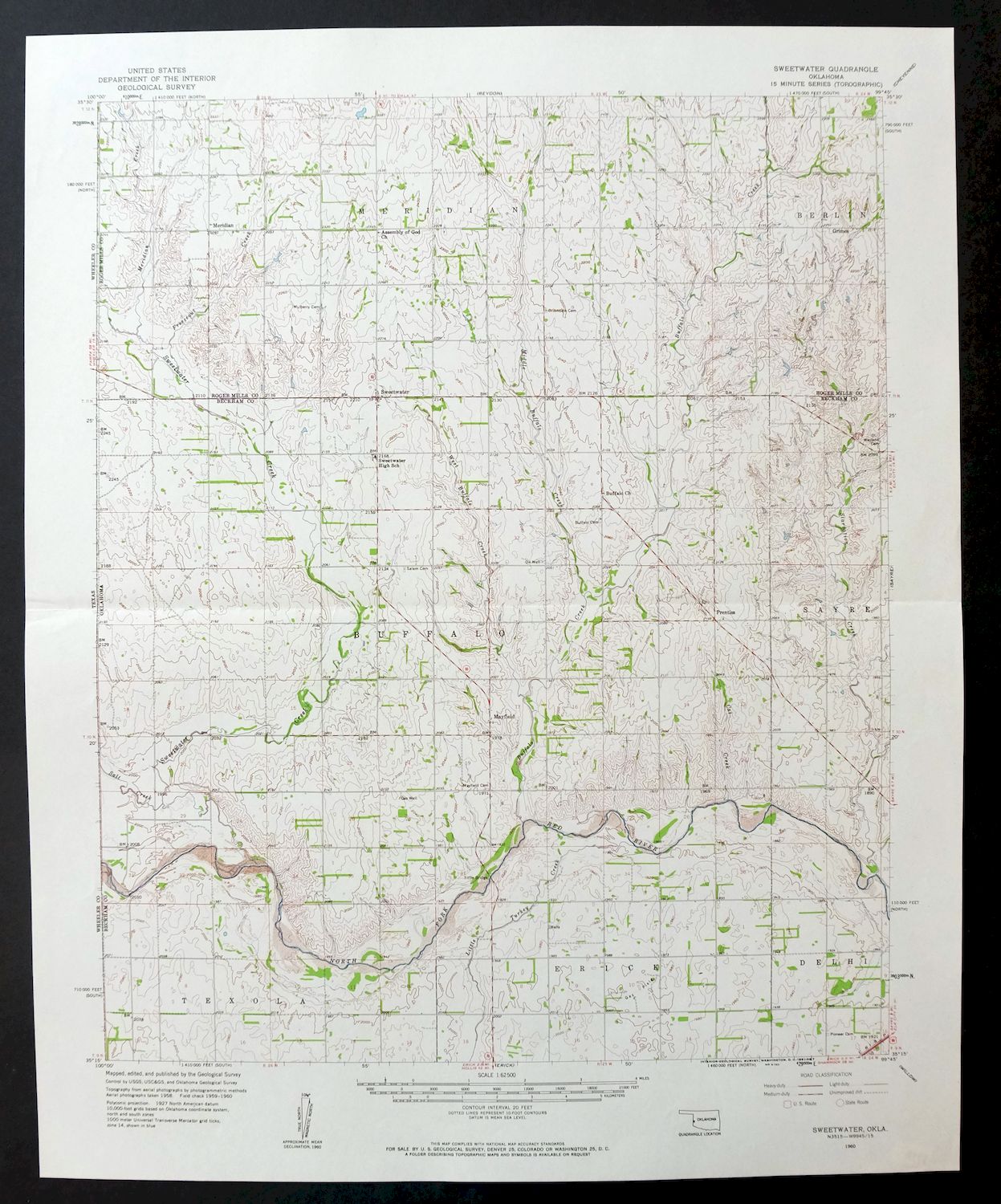 Sweetwater Oklahoma Mayfield Grimes USGS Topo Map 1961
