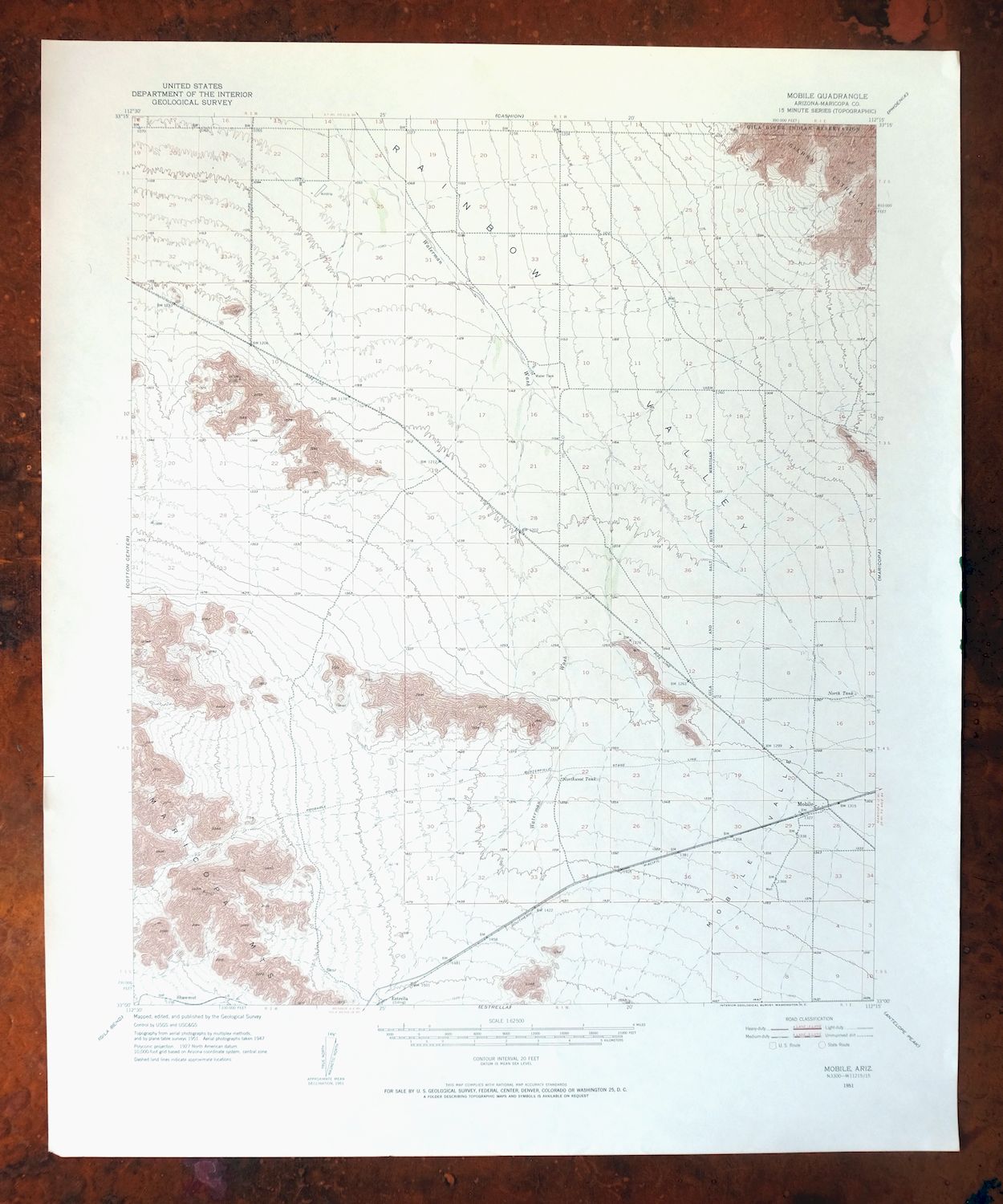 Mobile Arizona Goodyear USGS 15-Min Topo Map 1951 Vintage
