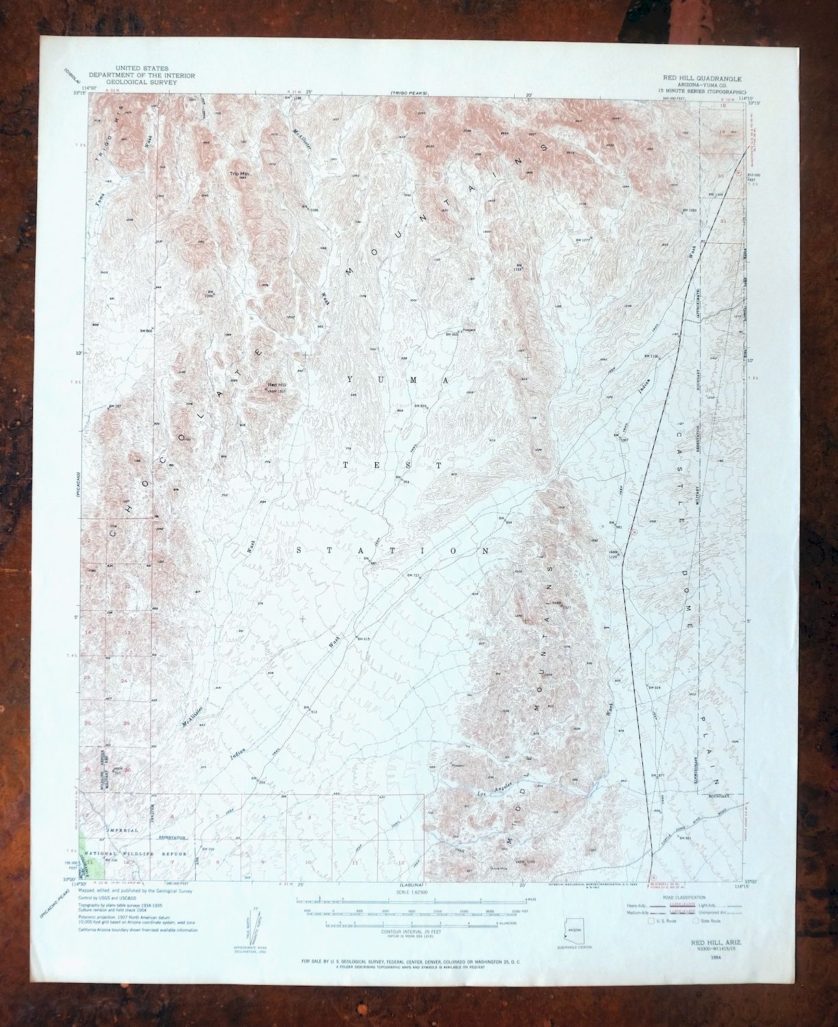 Red Hill Arizona Castle Dome Plain USGS Topographic Map 1955