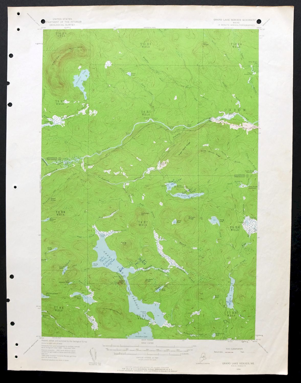 Grand Lake Seboeis Maine USGS 15-Min Topo Map 1961 Vintage