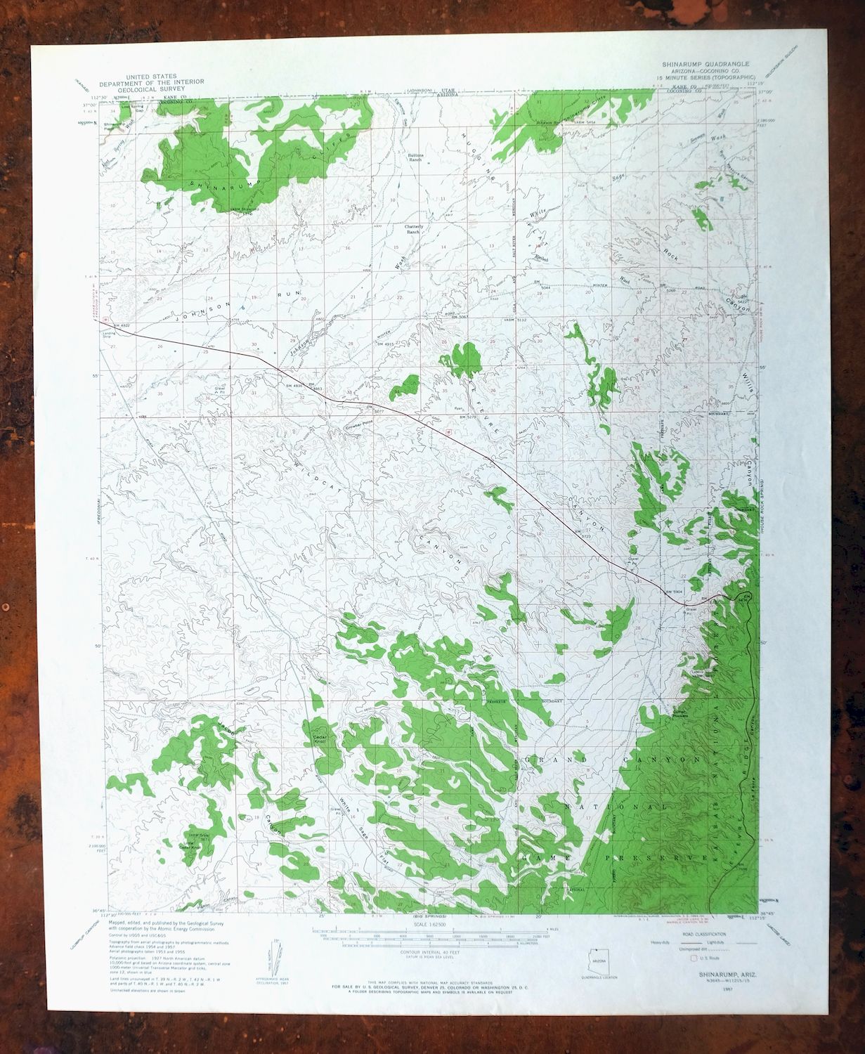 Shinarump Arizona Kaibab USGS 15-Min Topo Map 1964 Vintage