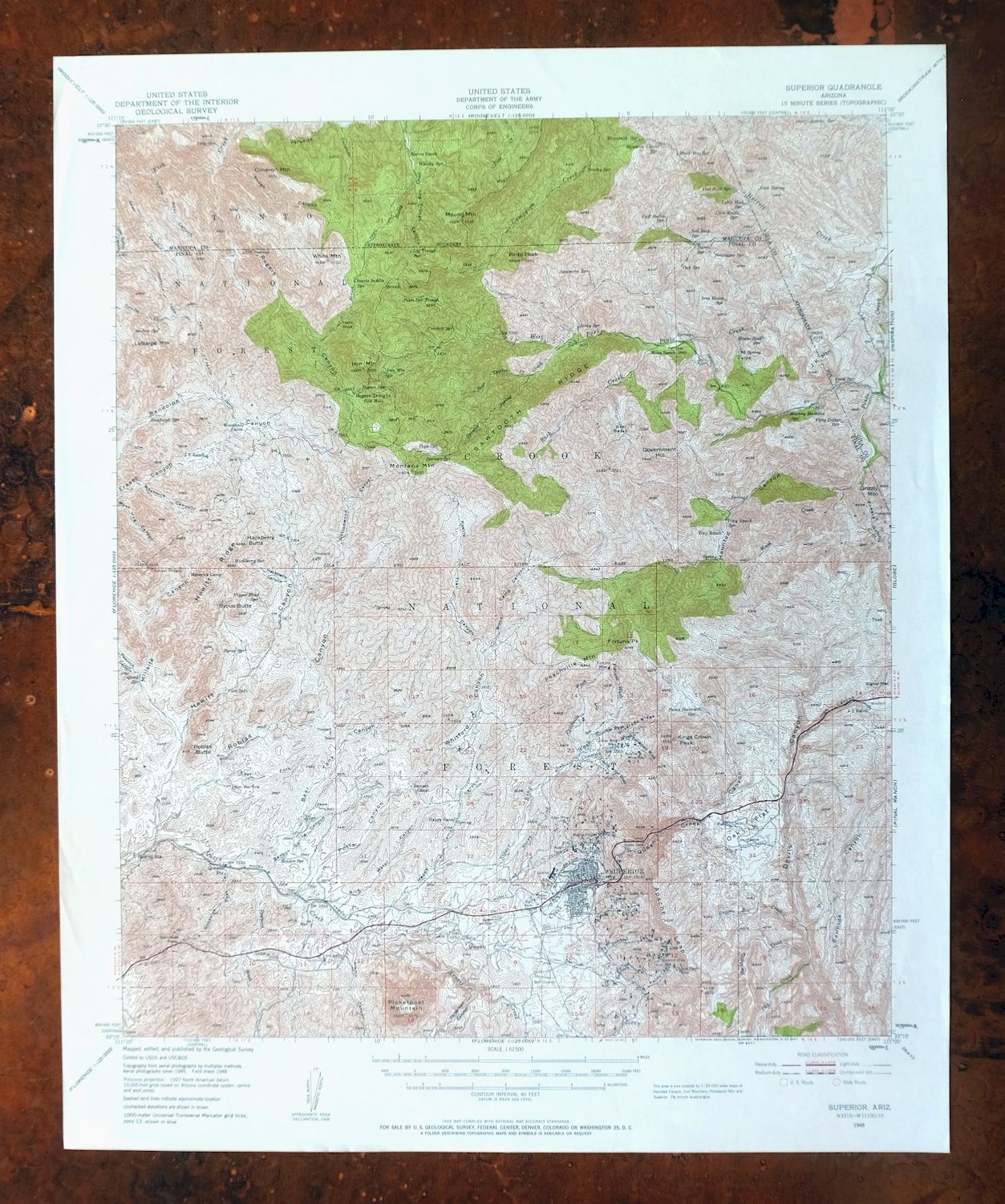 Superior Arizona Top-of-the-World USGS Topo Map 1957 Vintage