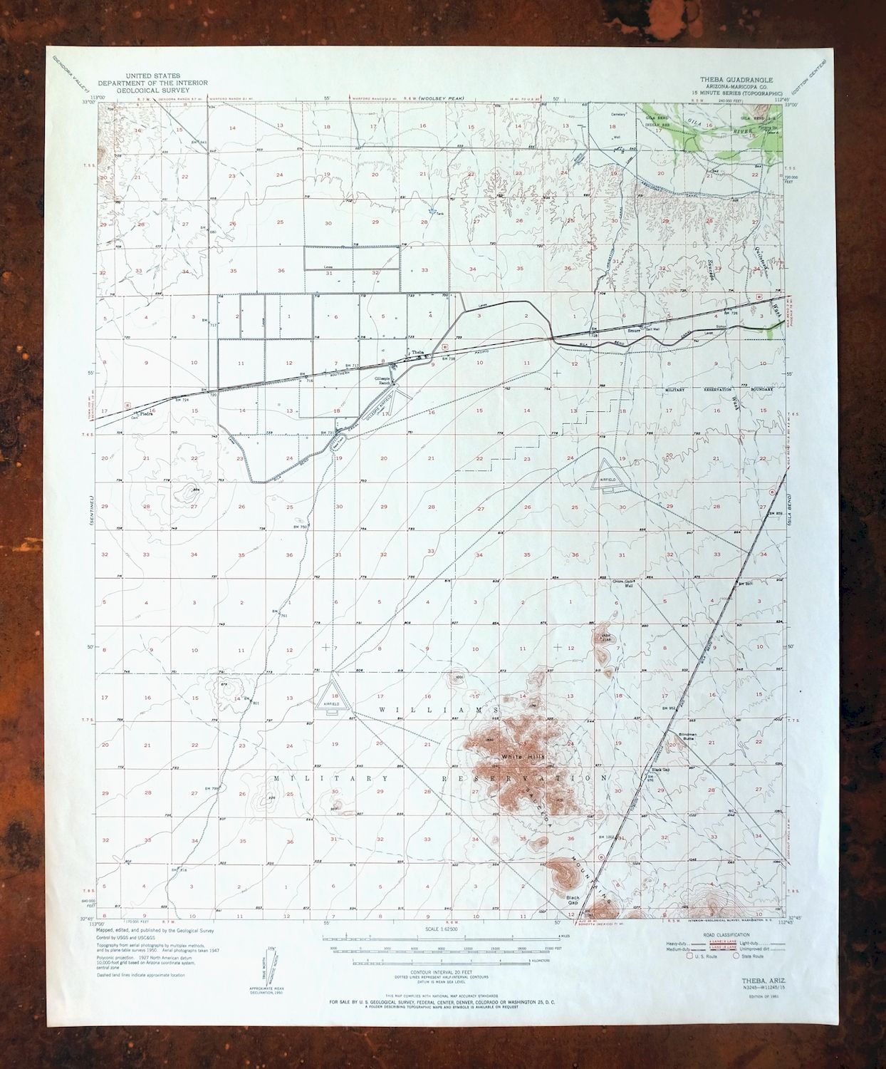 Theba Arizona Sauceda Mountains Gila Bend USGS Topo Map 1951