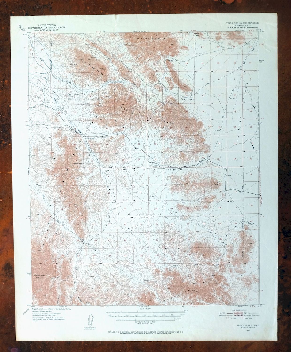 Trigo Peaks Arizona Dome Rock Mountains USGS Topo Map 1955