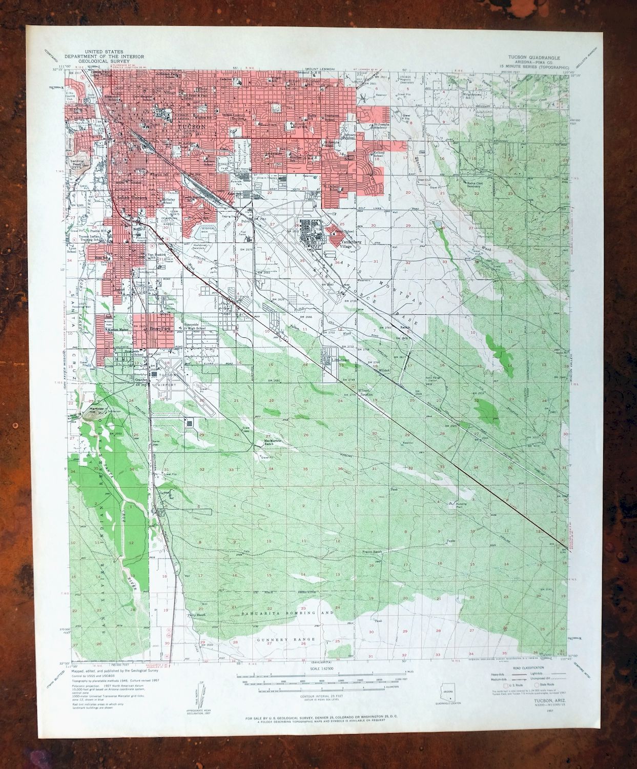 Tucson Arizona Davis-Monthan Tanque Verde USGS Topo Map 1963