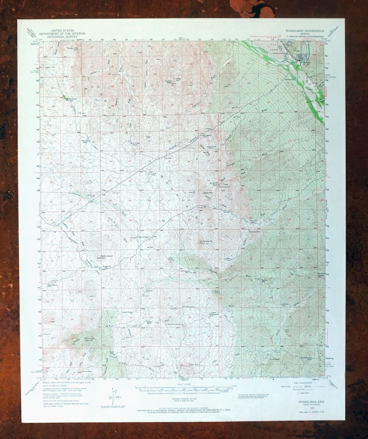 Winkelman Arizona Dudleyville Hayden USGS Topo Map 1966