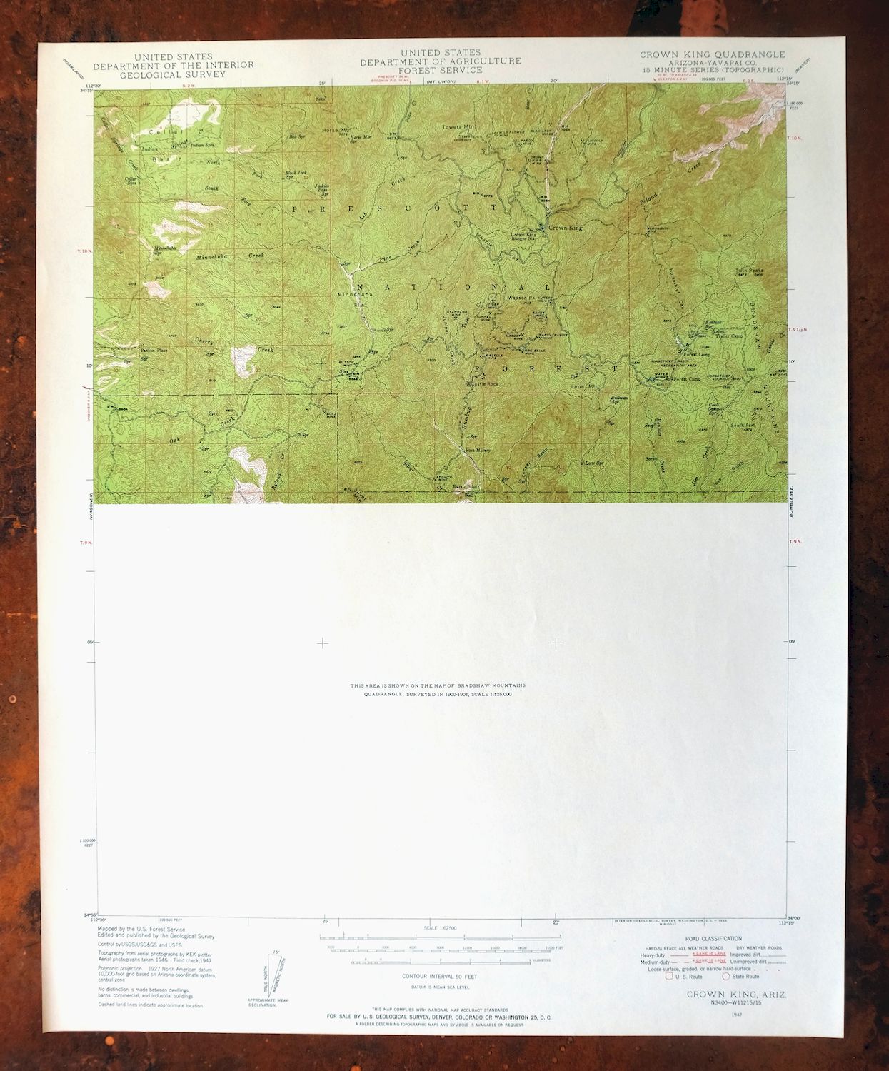 Crown King Arizona Prescott NF USGS Topo Map 1955 Vintage
