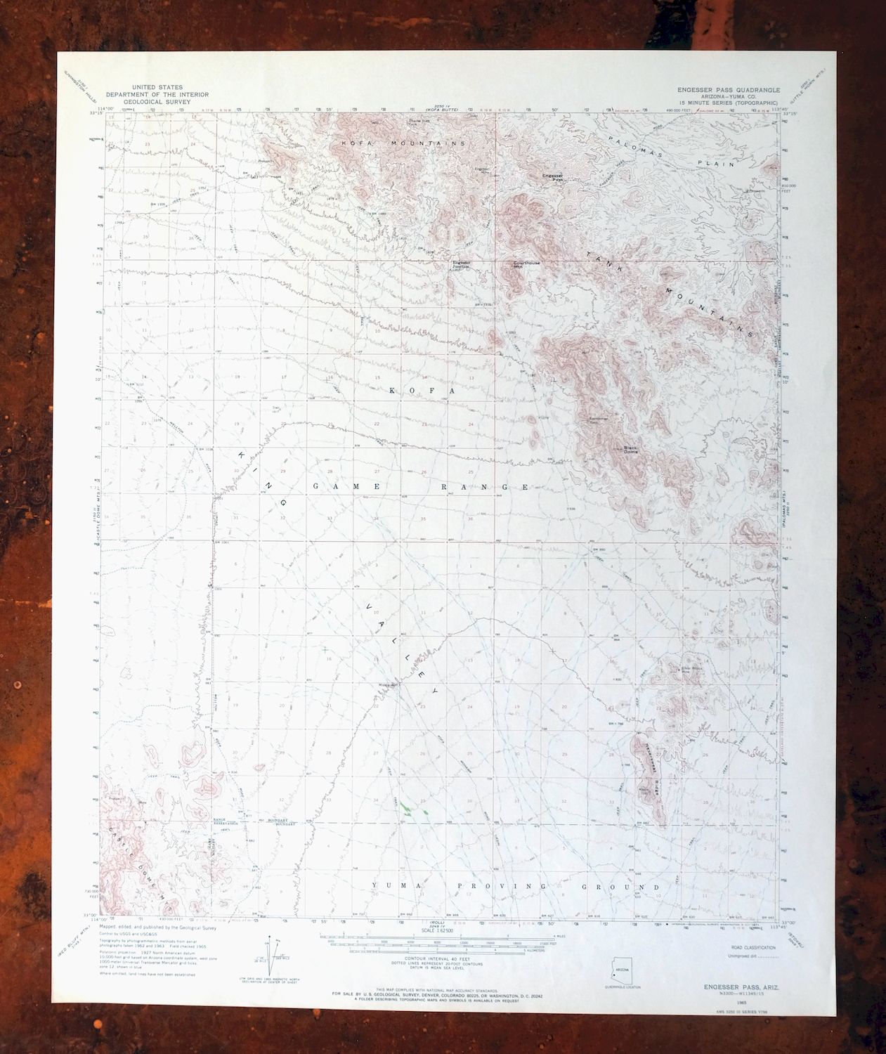 Engesser Pass Arizona USGS 15-Min Topo Map 1971 Vintage