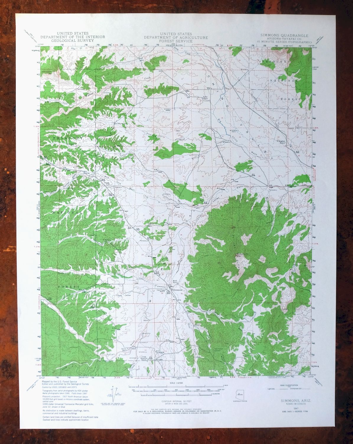 Simmons Arizona Paulden Williamson USGS 15-Min Topo Map 1964