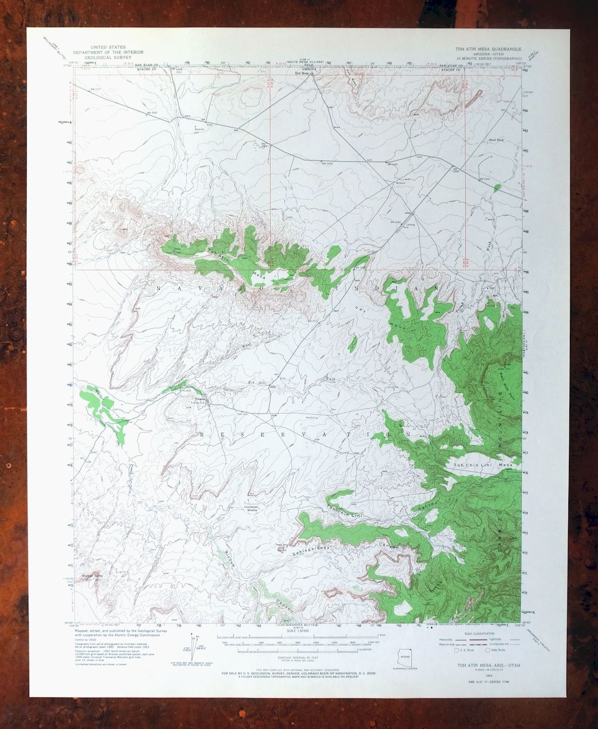Toh Atin Mesa Arizona Red Mesa USGS Topo Map 1967 Vintage