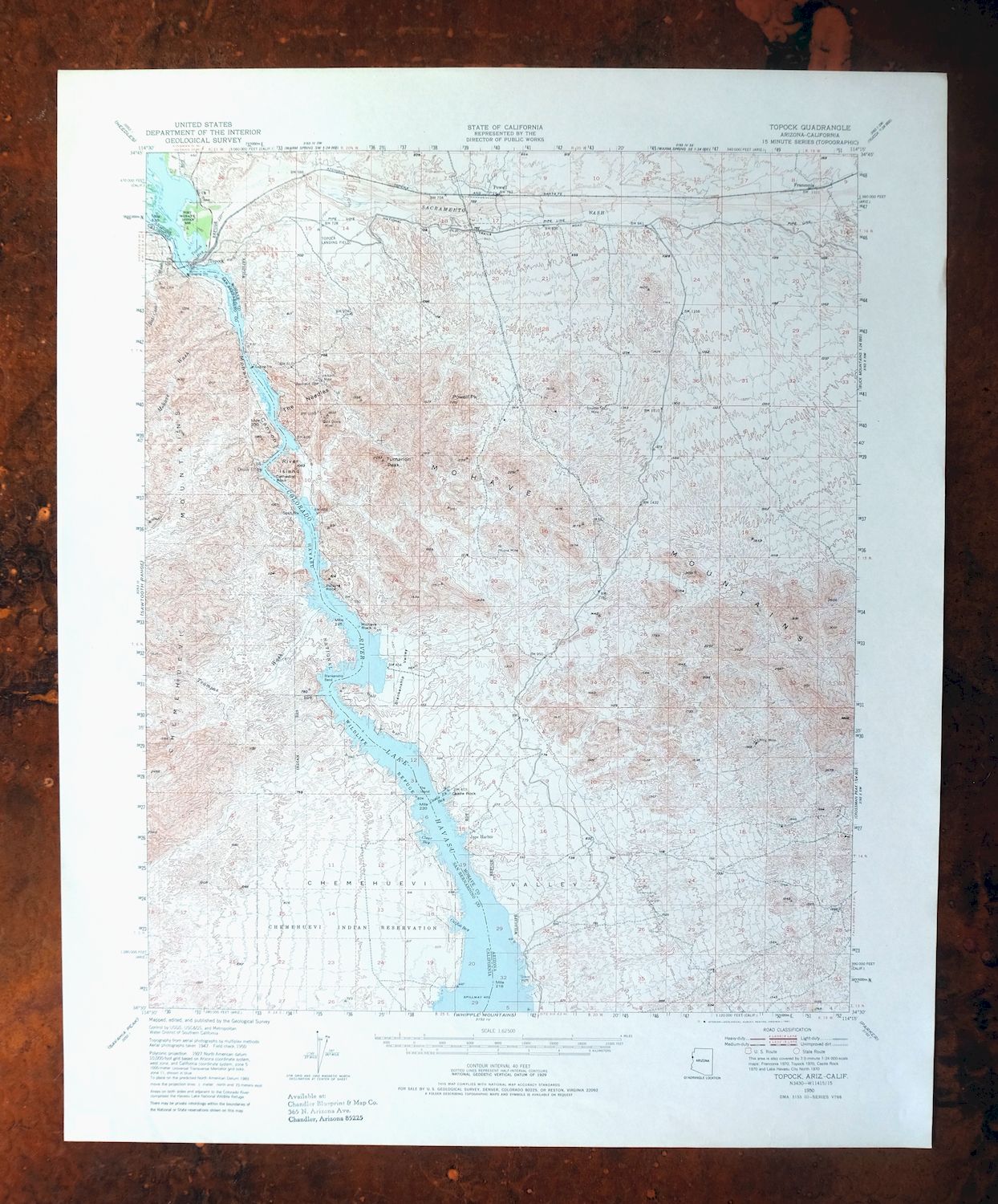 Topock Arizona Lake Havasu City Franconia USGS Topo Map 1981