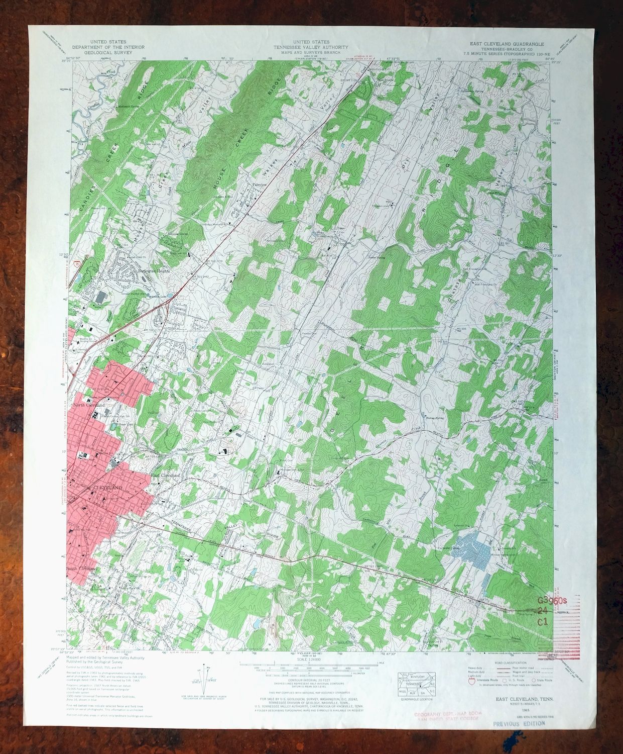 East Cleveland Tennessee Climer USGS Topographic Map 1966