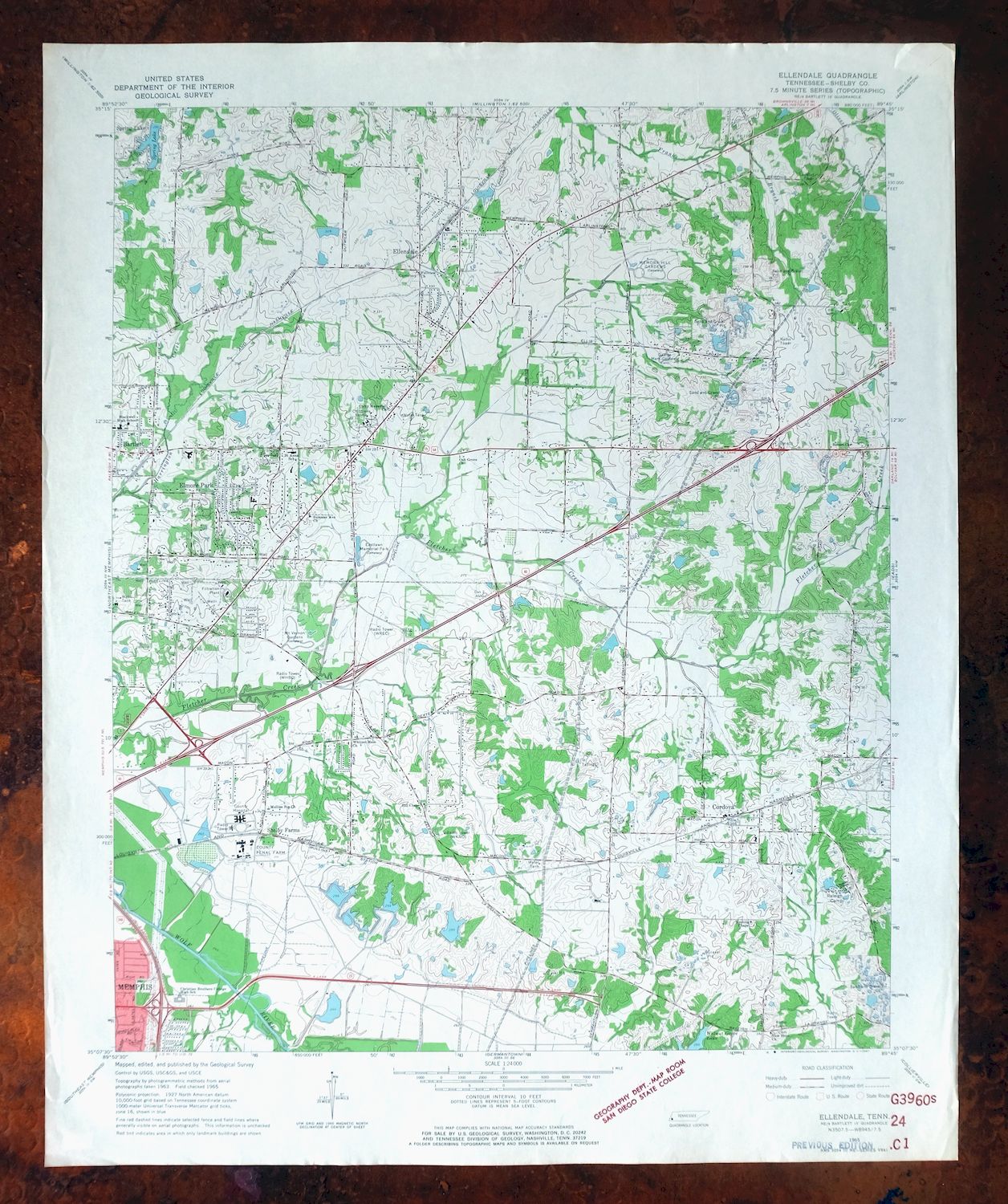Ellendale Tennessee Memphis Cordova USGS Topo Map 1967
