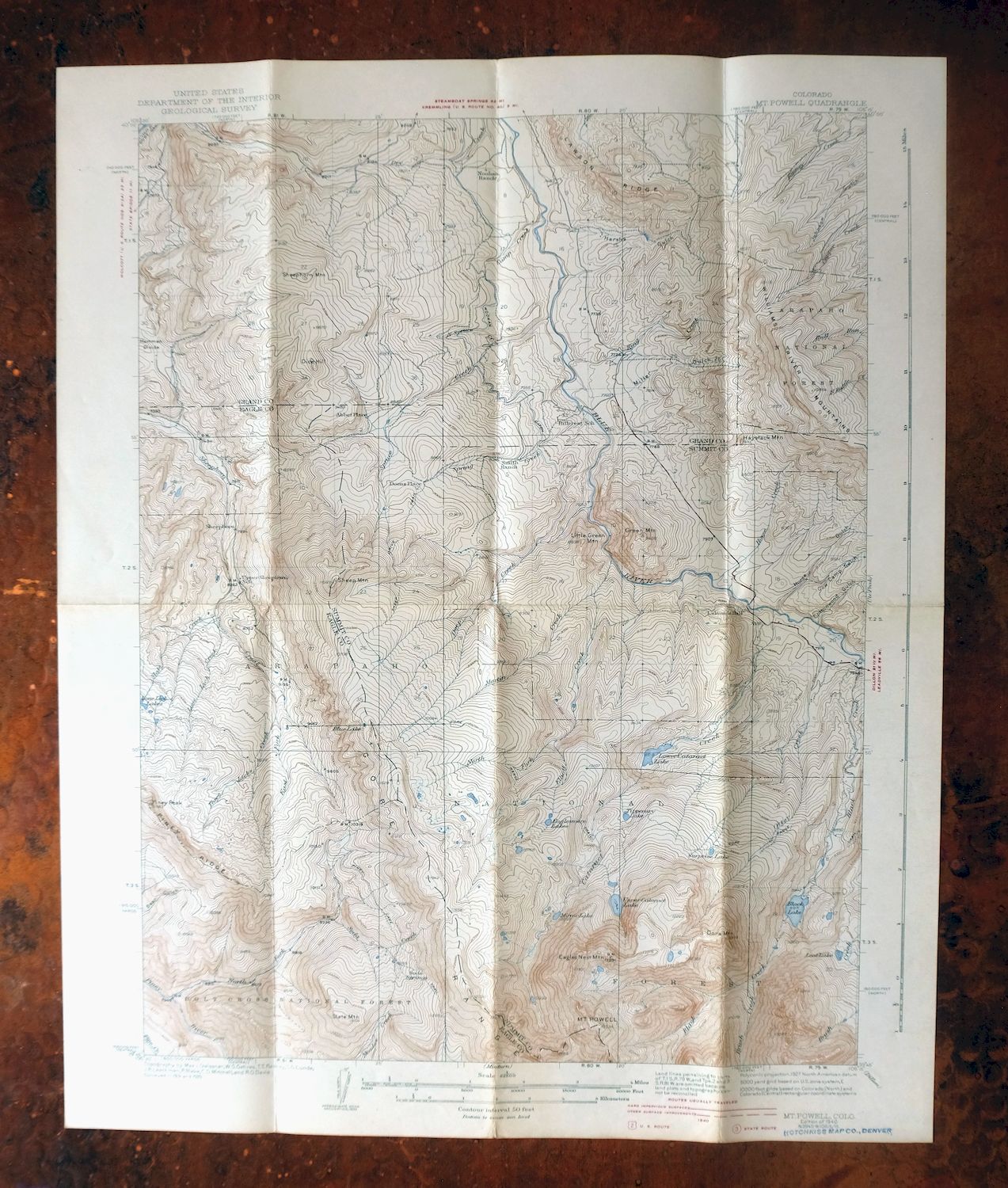 Mount Powell Colorado Gore Range USGS Topo Map 1940 Antique