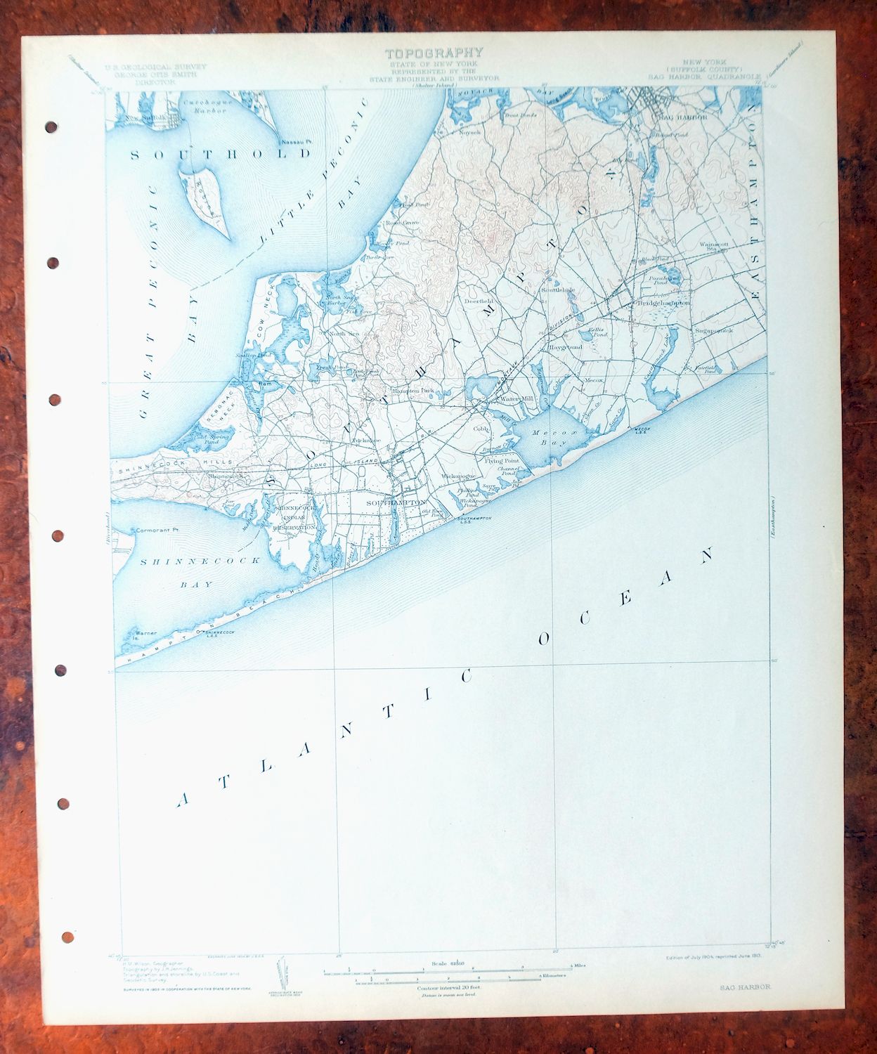 Sag Harbor New York Hampton Bays USGS Topo Map 1913 Antique