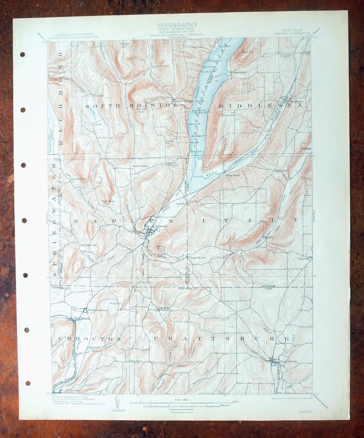 Naples New York Cohocton Middlesex USGS Topographic Map 1908
