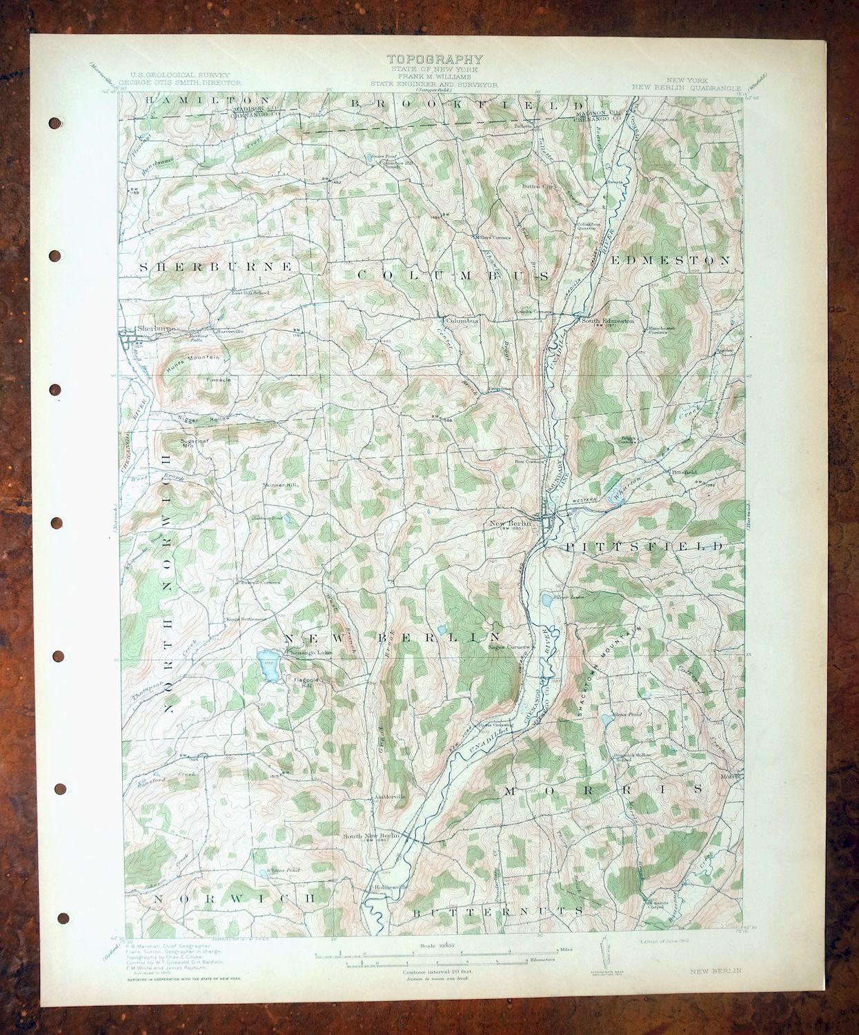 New Berlin New York Sherburne Morris USGS Topo Map 1912