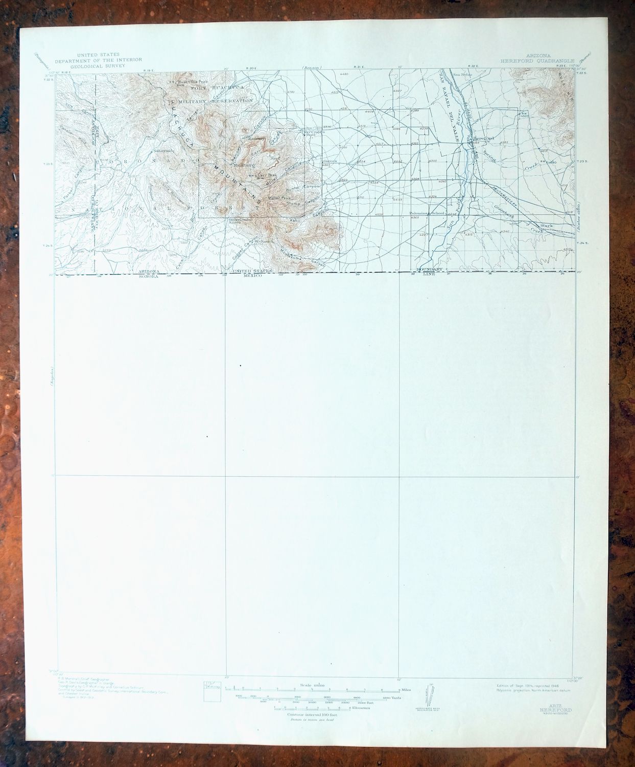 Hereford Arizona Sierra Vista USGS Topo Map 1946 Vintage