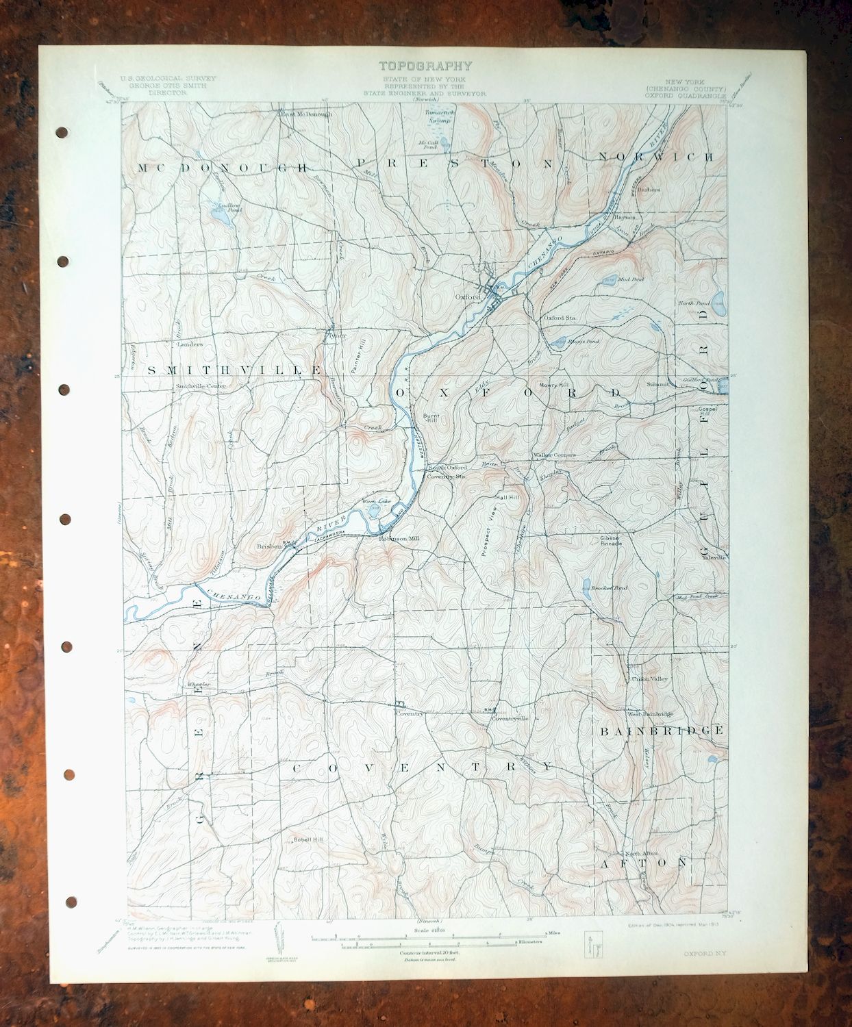 Oxford New York Coventry Chenango River USGS Topo Map 1913