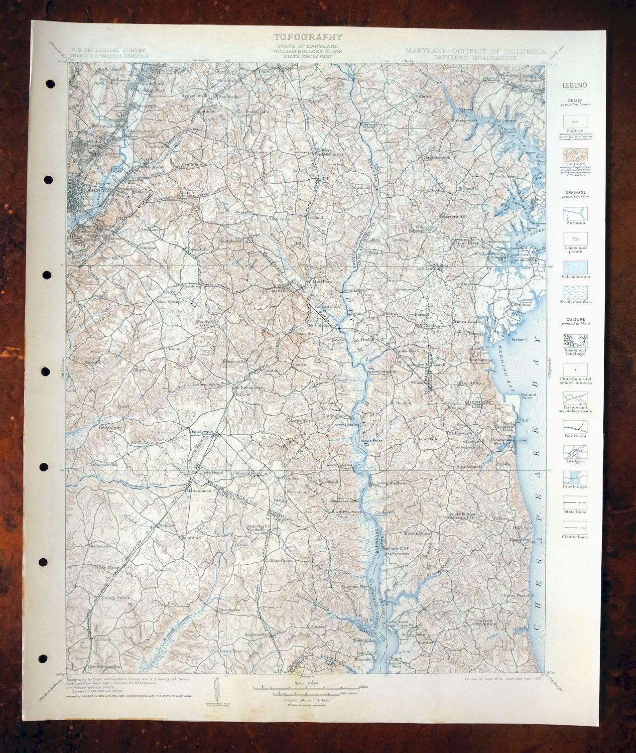 Patuxent Maryland Washington Bowie USGS 30-Min Topo Map 1907