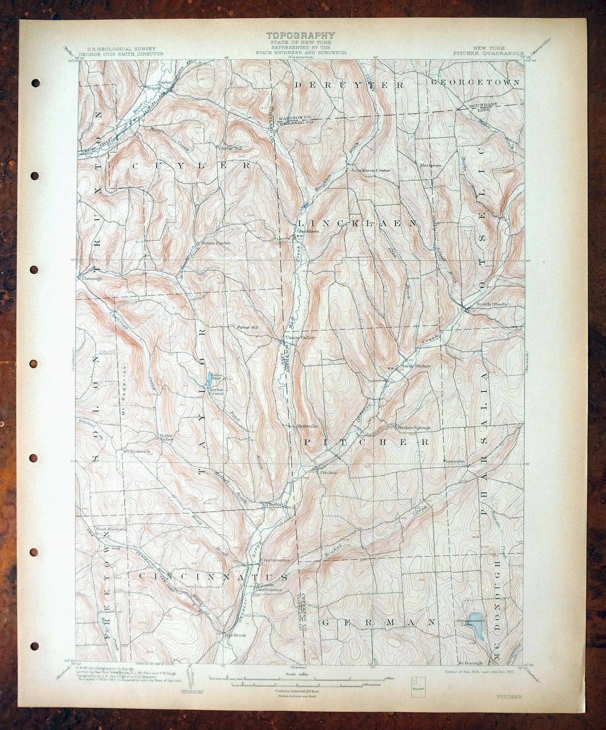 Pitcher New York South Otselic USGS Topo Map 1910 Antique
