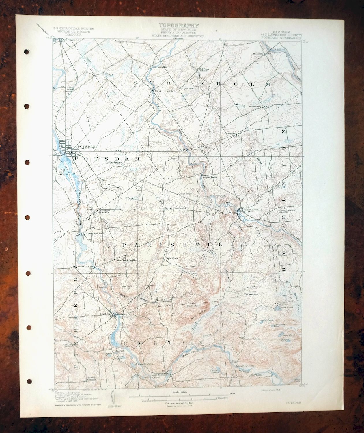 Potsdam New York Norwood Colton USGS Topographic Map 1908