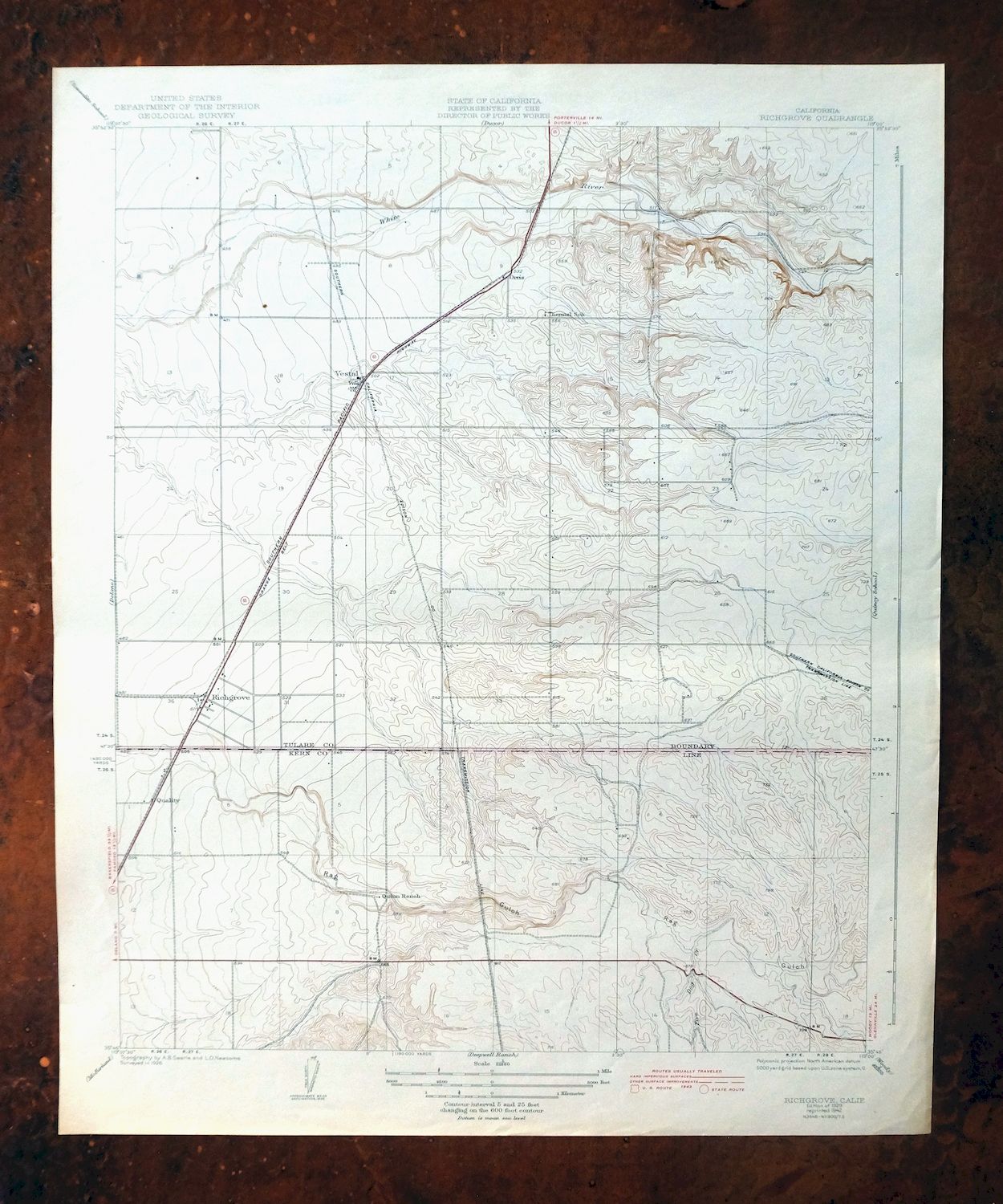 Richgrove California USGS 7.5-Min Topo Map 1942 Antique