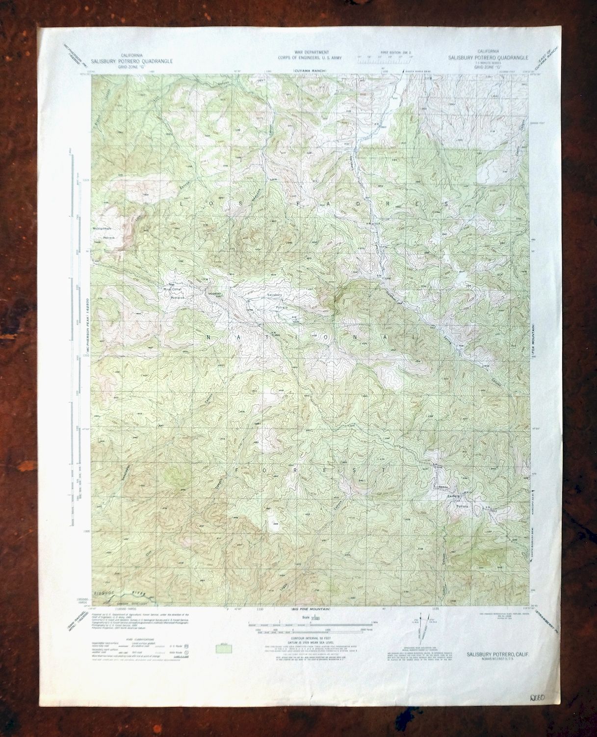 Salisbury Potrero California USGS Topo Map 1944 Vintage
