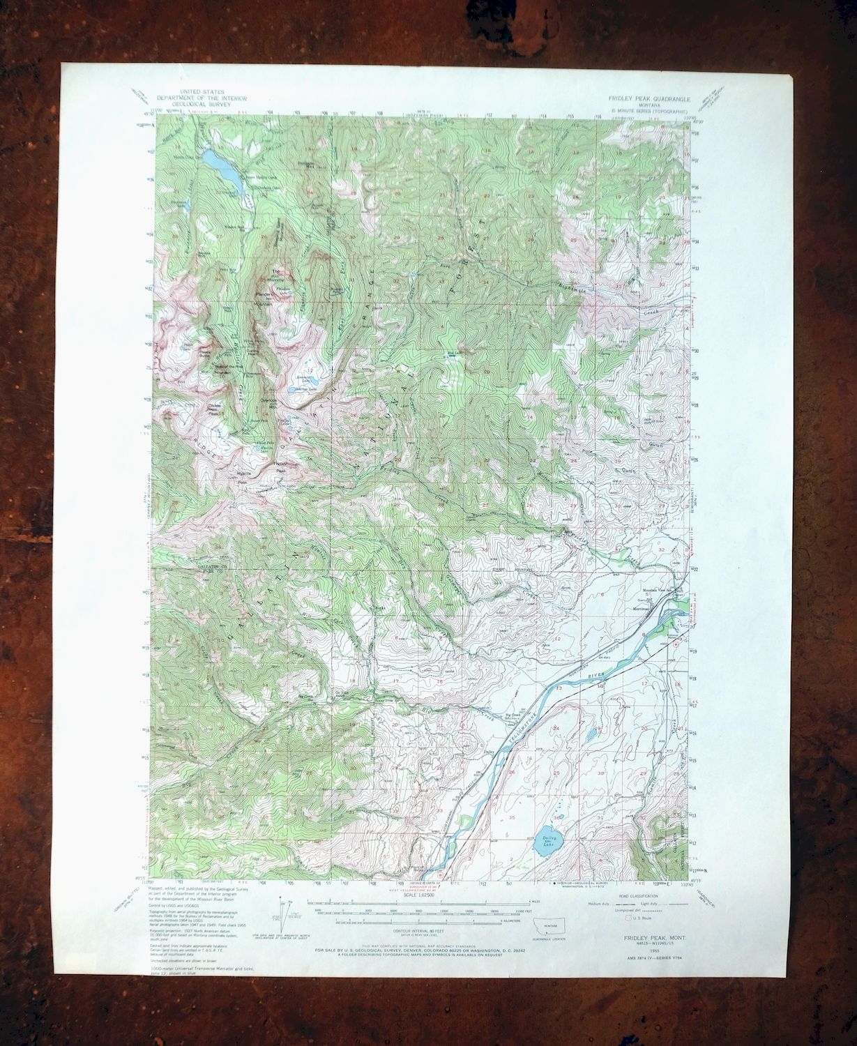 Fridley Peak Montana USGS 15-Min Topo Map 1972 Vintage