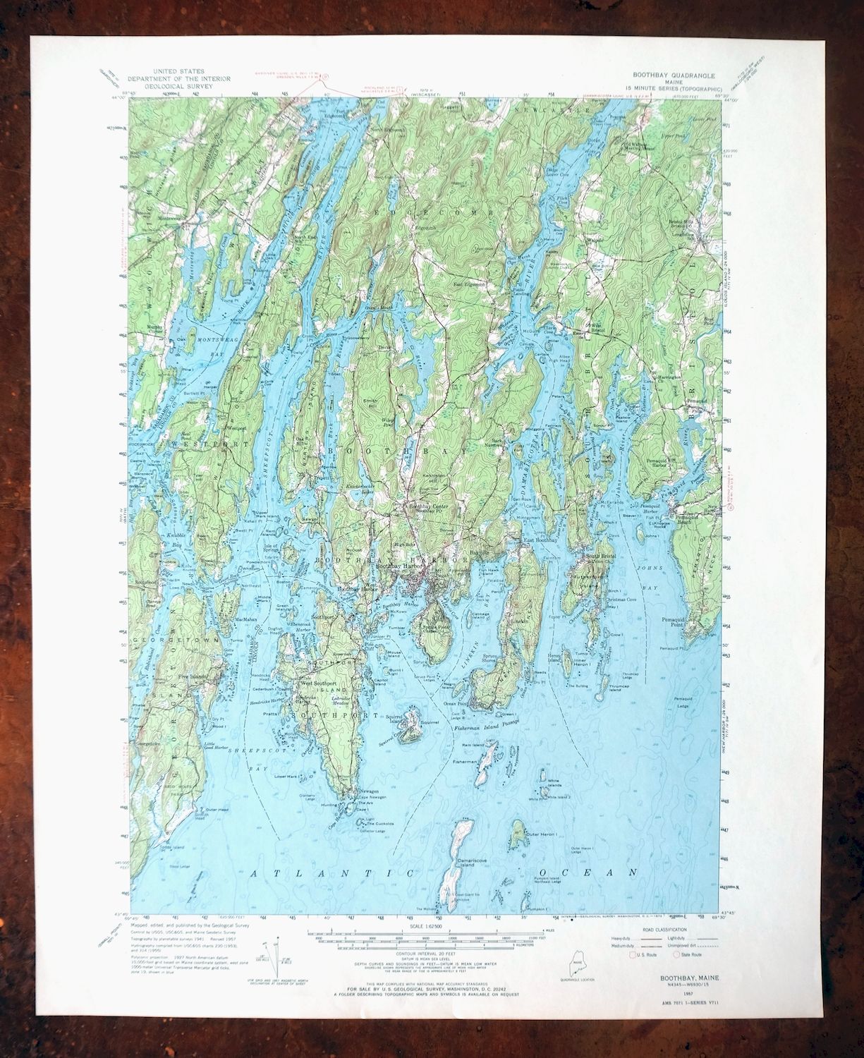 Boothbay Maine Wiscasset USGS Topographic Map 1972 Vintage
