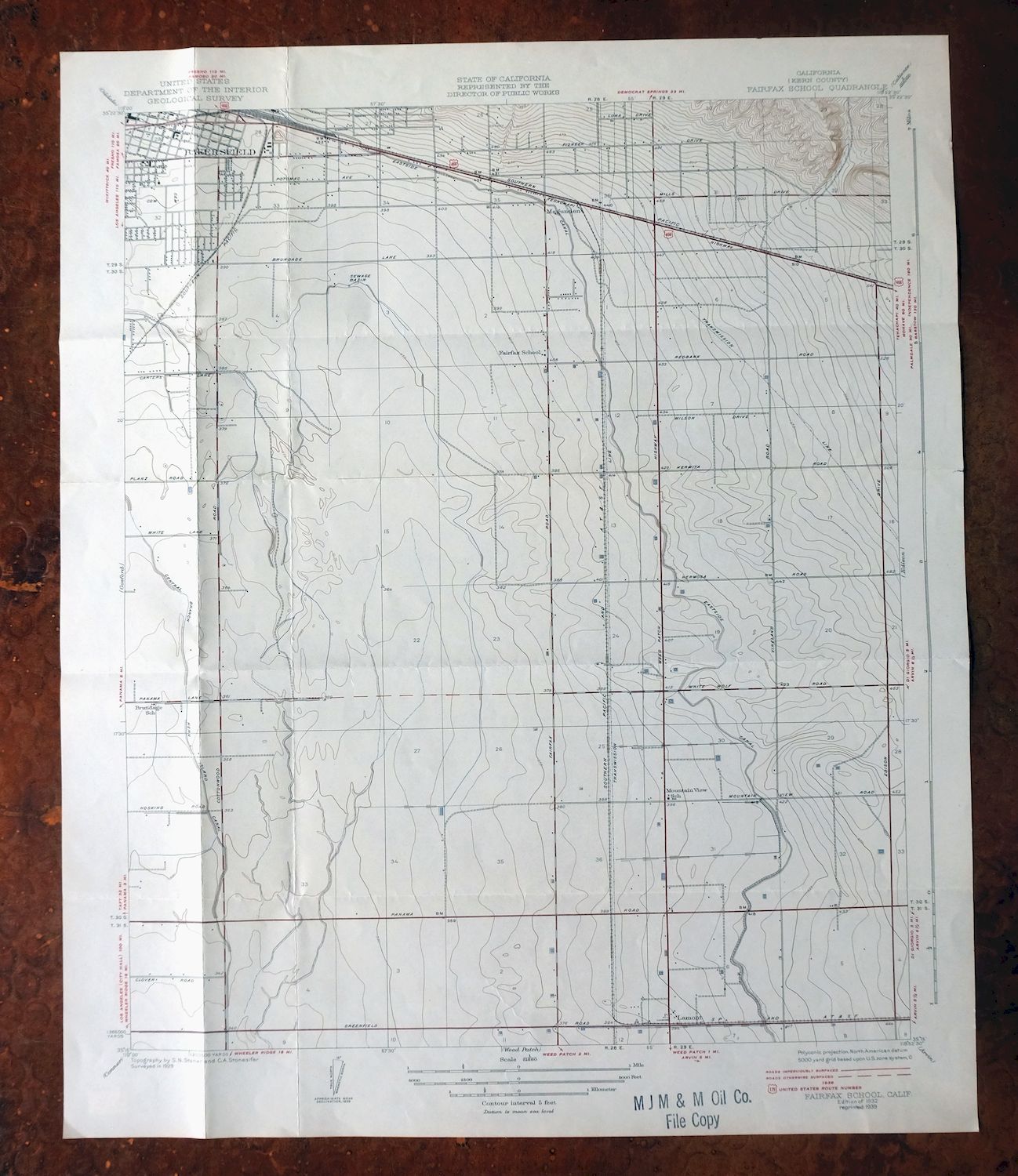 Fairfax School California Lamont USGS Topographic Map 1939